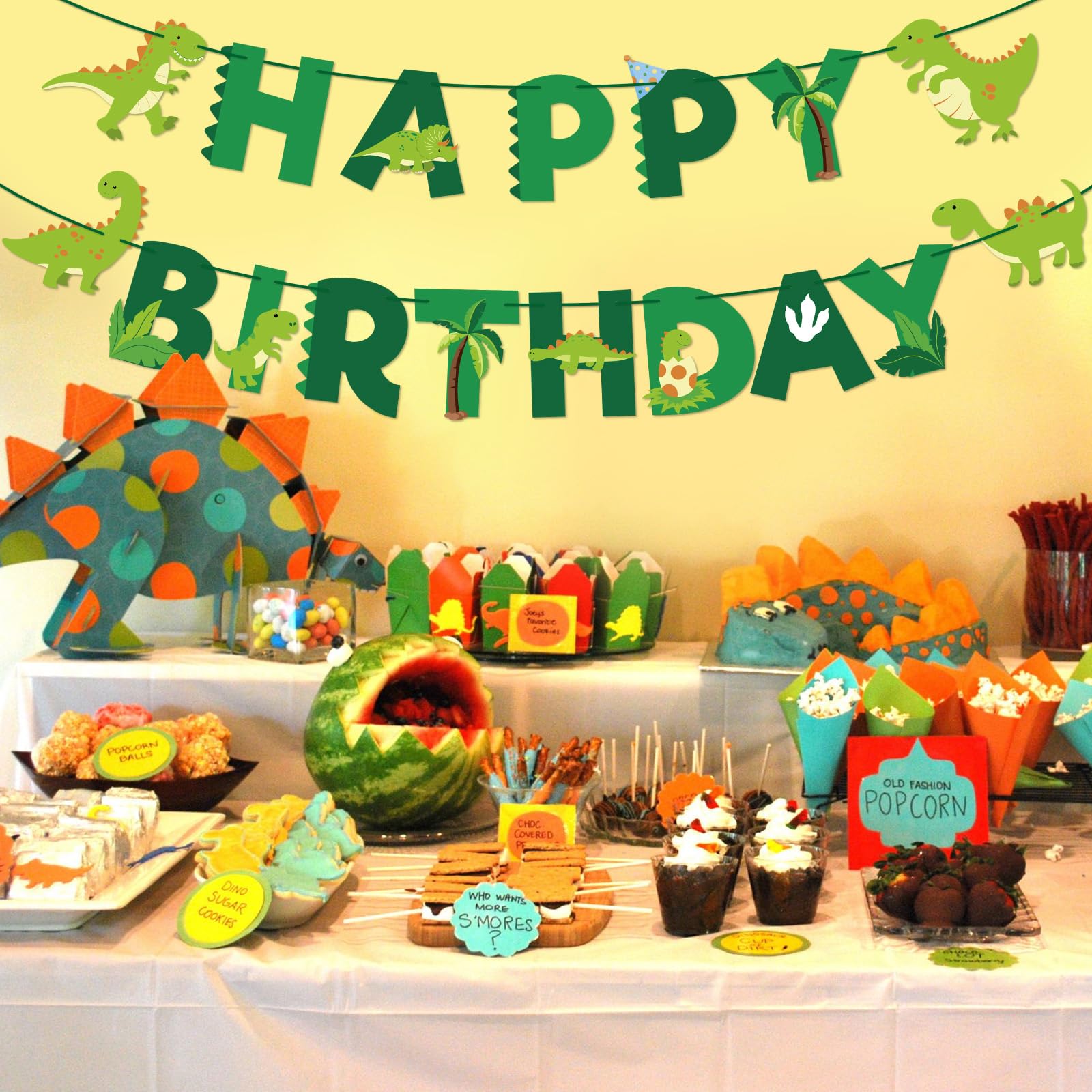 Hooqict Dinosaur Happy Birthday Banner Birthday Party Decorations Dinosaur Party Banner Garland Sign for Kids Boys 1st 2nd 3rd Green Dino Themed Birthday Decorations Supplies