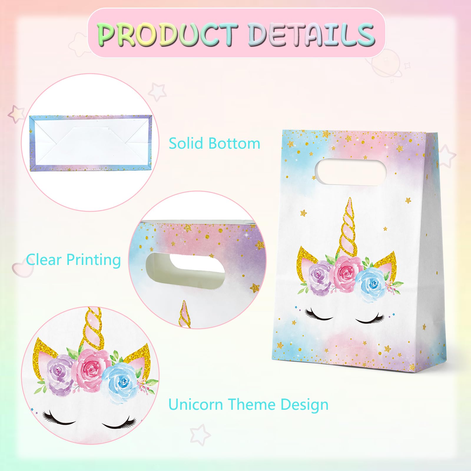 FRIDAY NIGHT Unicorn Gift Bags Watercolor Paper Treat Candy Bag 24 PCS Unicorn Themed Birthday Party Supplies Wedding Bridal Showers Decorations