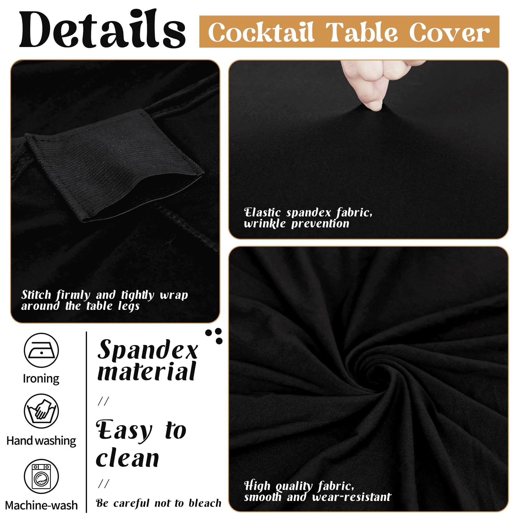 HAISIWLKJ 8 Pack Cocktail Table Covers 32x43 Inch Fitted Stretch Spandex Square Corners Black Table Cover High Top Cocktail Round Tablecloth for Party, Wedding, Birthday, Banquet(Black)