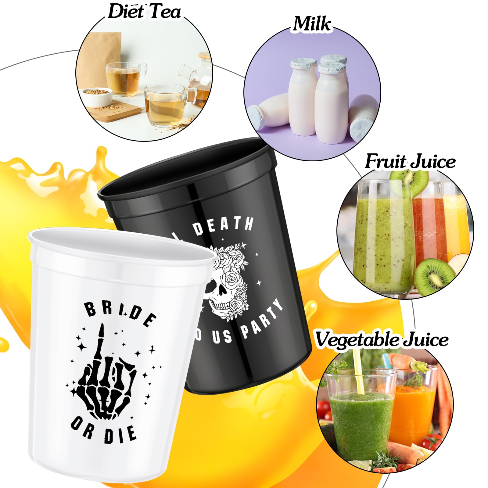 Norme 16 Pcs Bride or Die Bachelorette Party Decorations Black and White Reusable 16 oz Cups Plastic Till Death Do Us Party for the Bride Bachelorette Decorations Wedding Favors