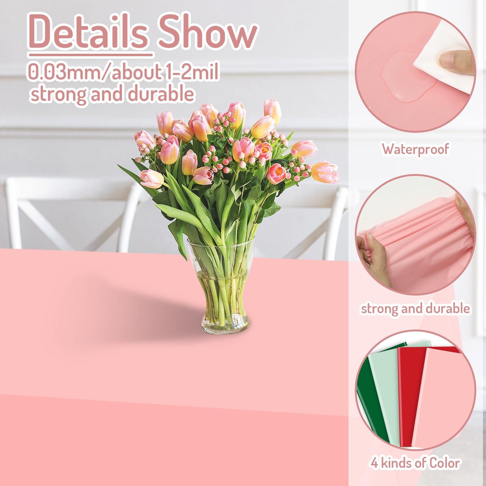 Whaline 16 Pcs Christmas Plastic Tablecloth Rectangle Table Cover Pink Red Green Waterproof Table Cloth for Xmas Party Winter Holiday Decoration Supplies, 54 x 108 Inch