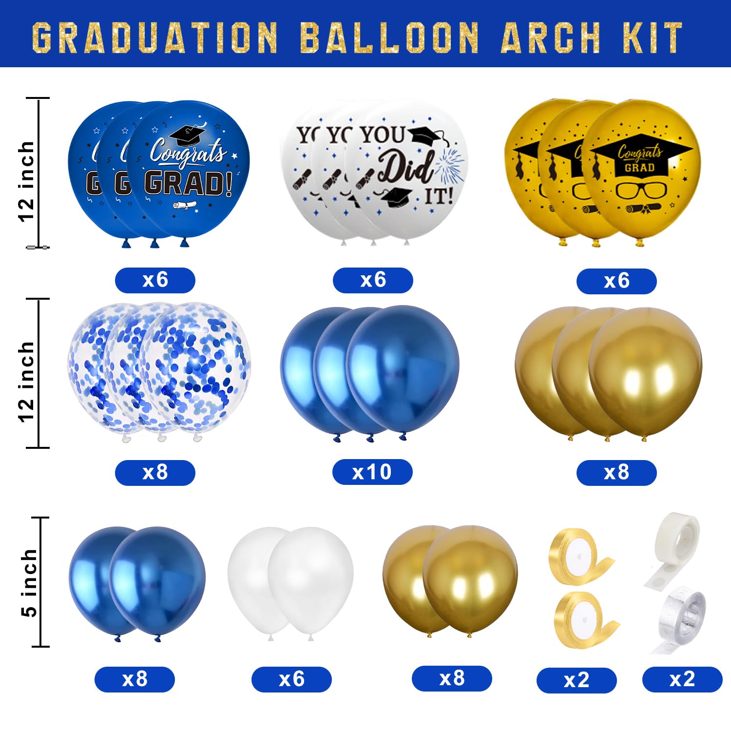 Graduation Decorations Class of 2026 - Blue and Gold Balloons Boxes with Letters 2026 GRAD So Proud of You - Complete Party Supplies for High School & College Celebrations