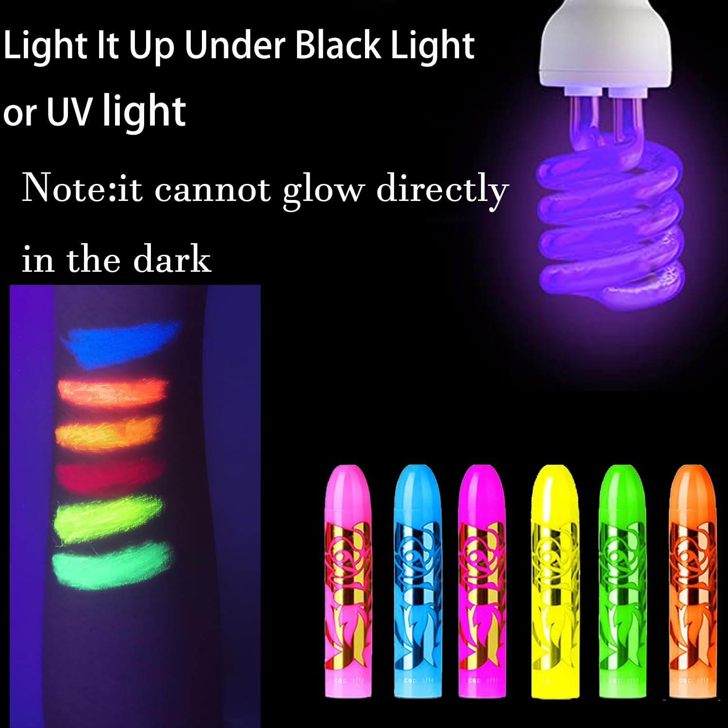 12 PCS Glow Face Body Paint, Glow In The Dark Under UV Black Light Sticks Makeup Neon Face Painting Kits for Adult Halloween Festival Accessory Glow Party Supplies