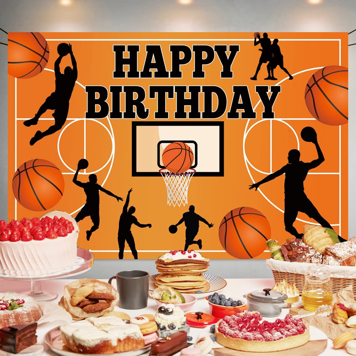 Basketball Themed Birthday Party Decoration Basketball Happy Birthday Backdrop Photo Background Banner Poster for Basketball Party Decorations Party Supplies 70.8 x 47.2 Inch