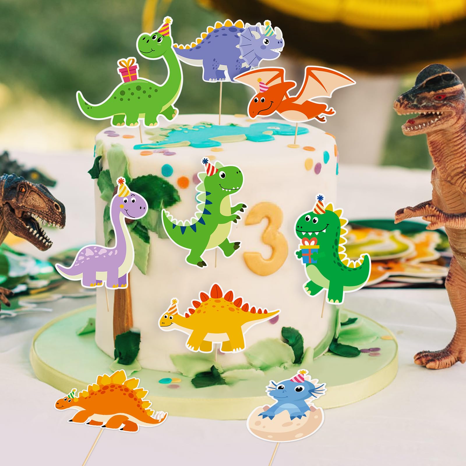 48 Pieces Dinosaur Cupcake Toppers Baby Cute Colorful Dinosaur Cupcake Picks for Kids Dino Theme Party Baby Shower Birthday Party Decoration Supplies