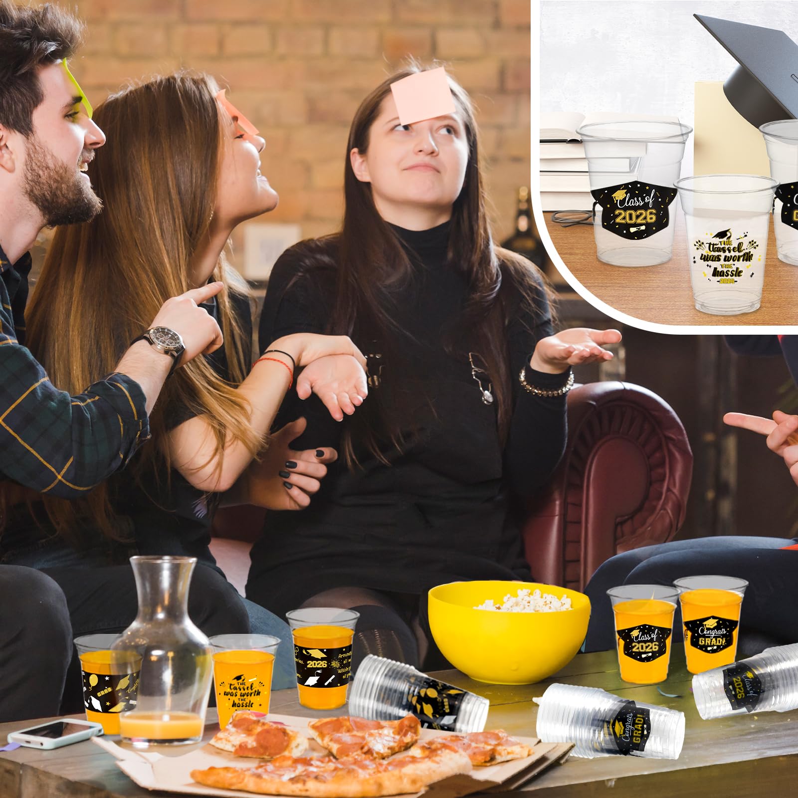 GuassLee Black and Gold Graduation Decorations 2026 Party Cups - 50pcs 12 Oz Black Gold Disposable Graduation Plastic Cups for Drinks Class of 2026 Grad Party Supplies
