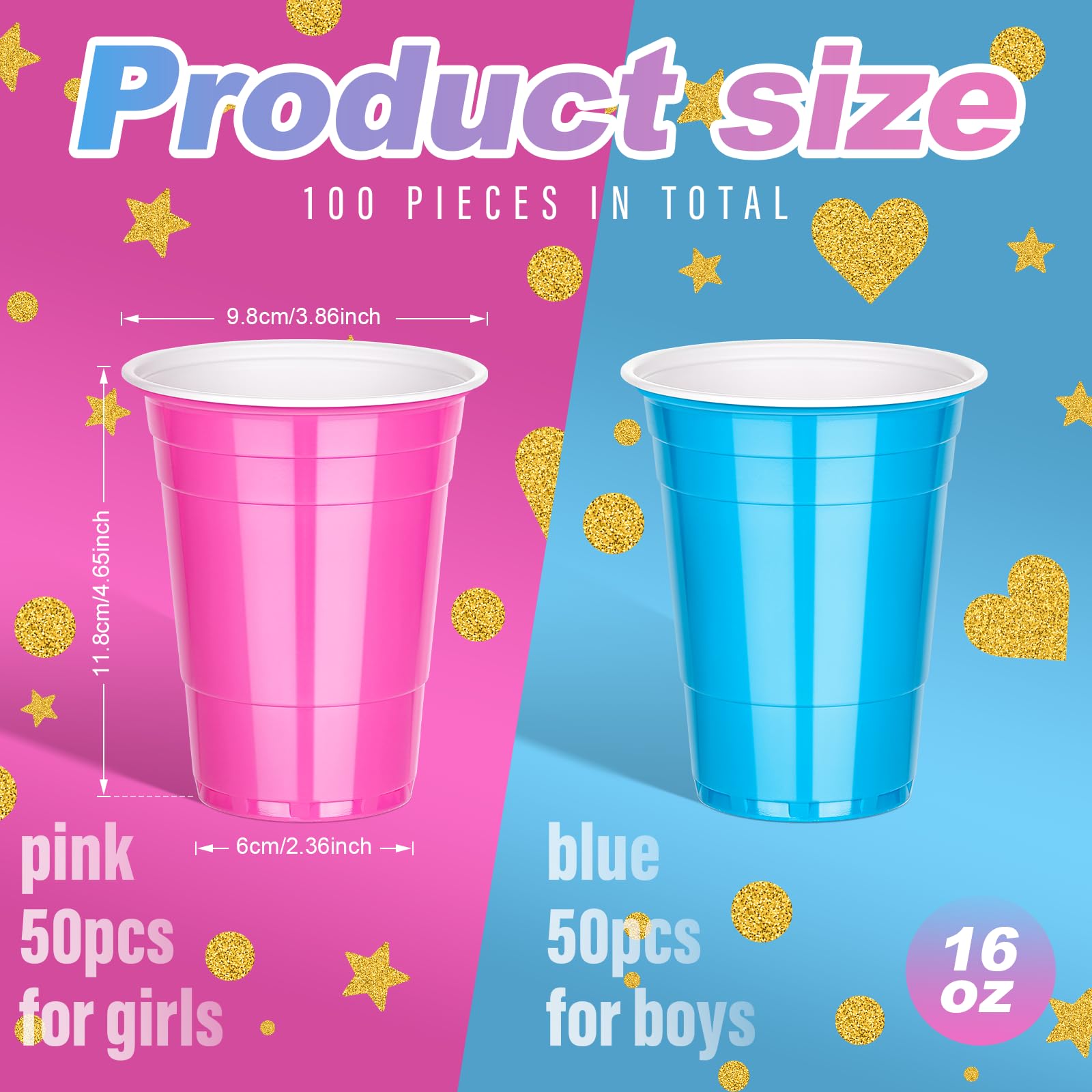 KesaPlan 100PCS 16oz Plastic Cups, Blue and Pink Cups Party Disposable Cups