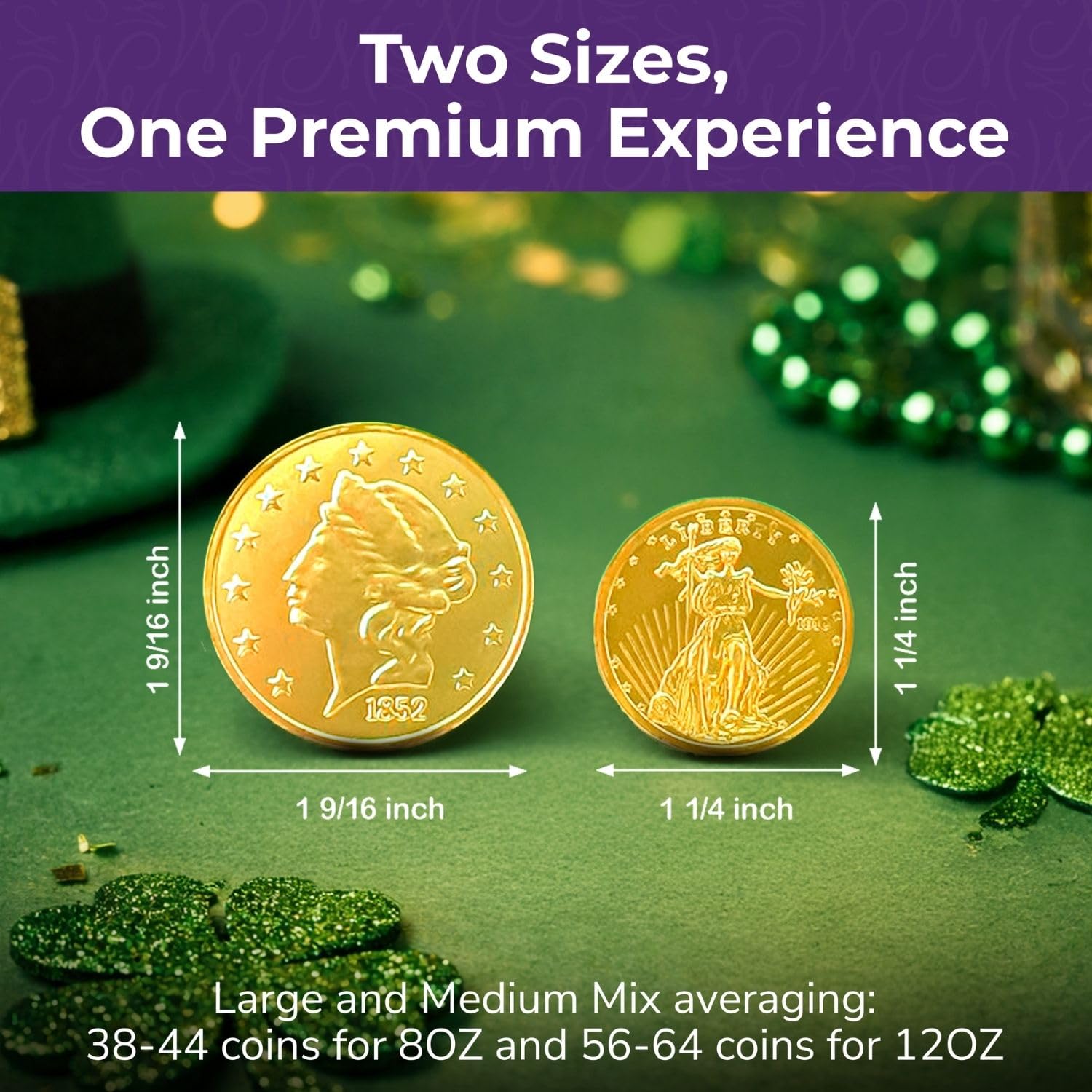 Madelaine Gold Chocolate Coins Christmas Candy - 6 oz. About 30 Assorted Sizes Milk Chocolates Gold Coins - Individually Wrapped Candy Basket Fillers Holiday Treats & Party Favors