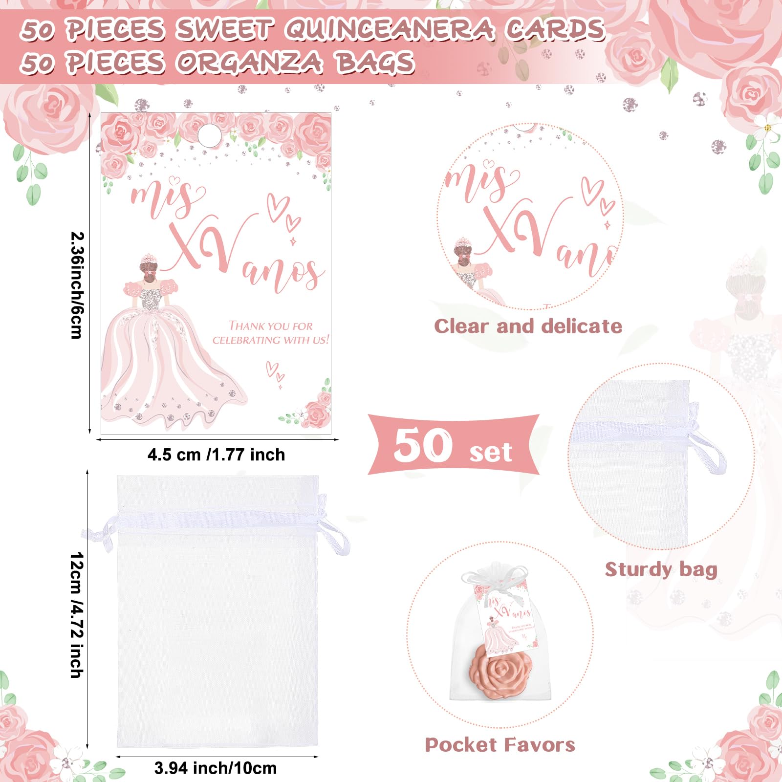 50 Sets Quinceanera Party Favors for Guests Rose Compact Mirrors, Pink