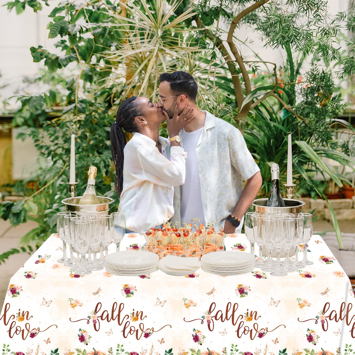 HAKOTI Fall Bridal Shower Decorations - 3PCS Maple Leaf Floral Disposable Plastic Rectangular Tablecloth Perfect for Engagements, Bridal Showers, Weddings