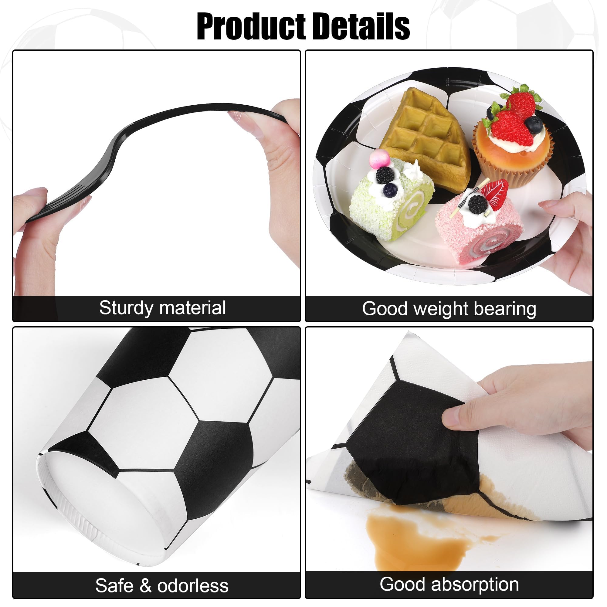 Kochorie 400 Pieces Soccer Disposable Party Tableware Sets Including Plates Cups Napkins Cutlery Serves 50 for Soccer Games Sports Birthday Party Decorations