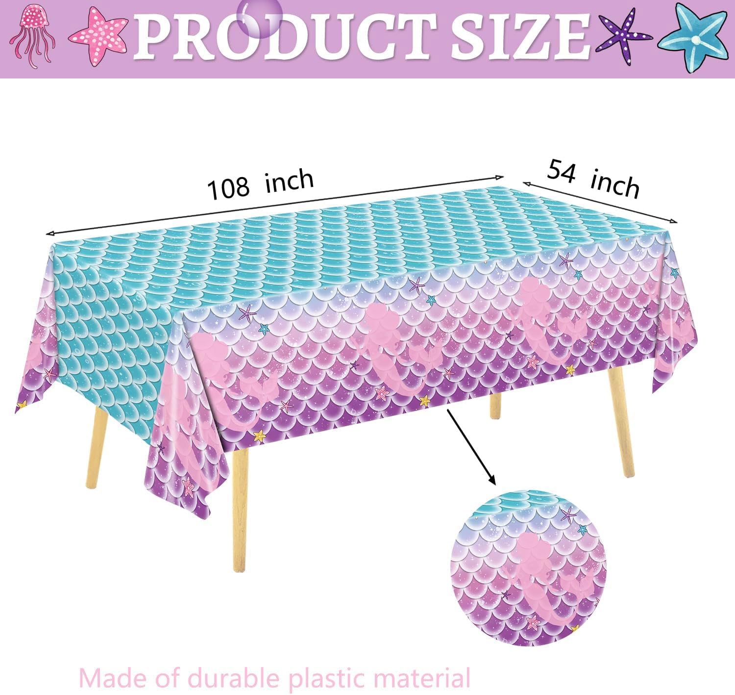 122Pcs Mermaid Birthday Party Decorations Set Mermaid Party Supplies Includes Plates, Napkin, Fork, Cup, Tablecloth, Banner for Ocean Birthday Party Decorations, Serves 24