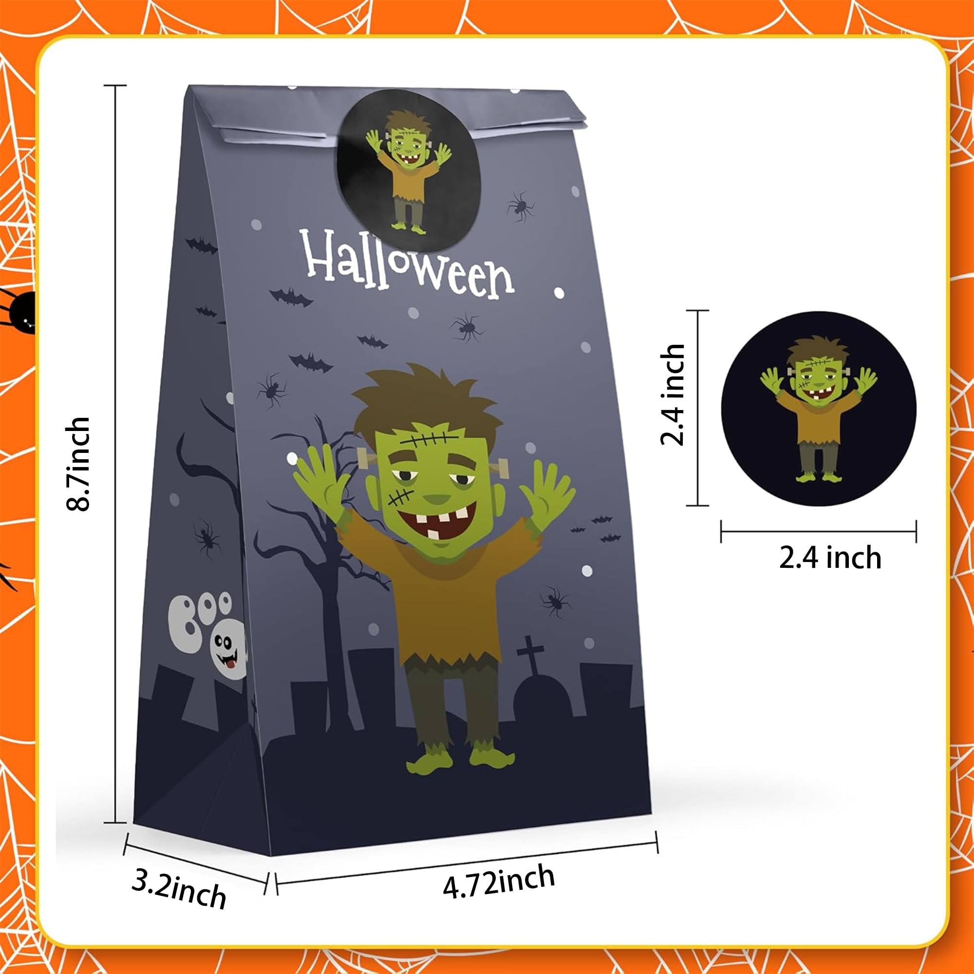 Halloween Treat Bags - 24 PCS Halloween Party Favors,Halloween Goodie Bags with Stickers for Kids | Candy Bags - Trick or Treat Bags,Mini Paper Gift Basket- HALLOWEEN Decorations Party Supplies