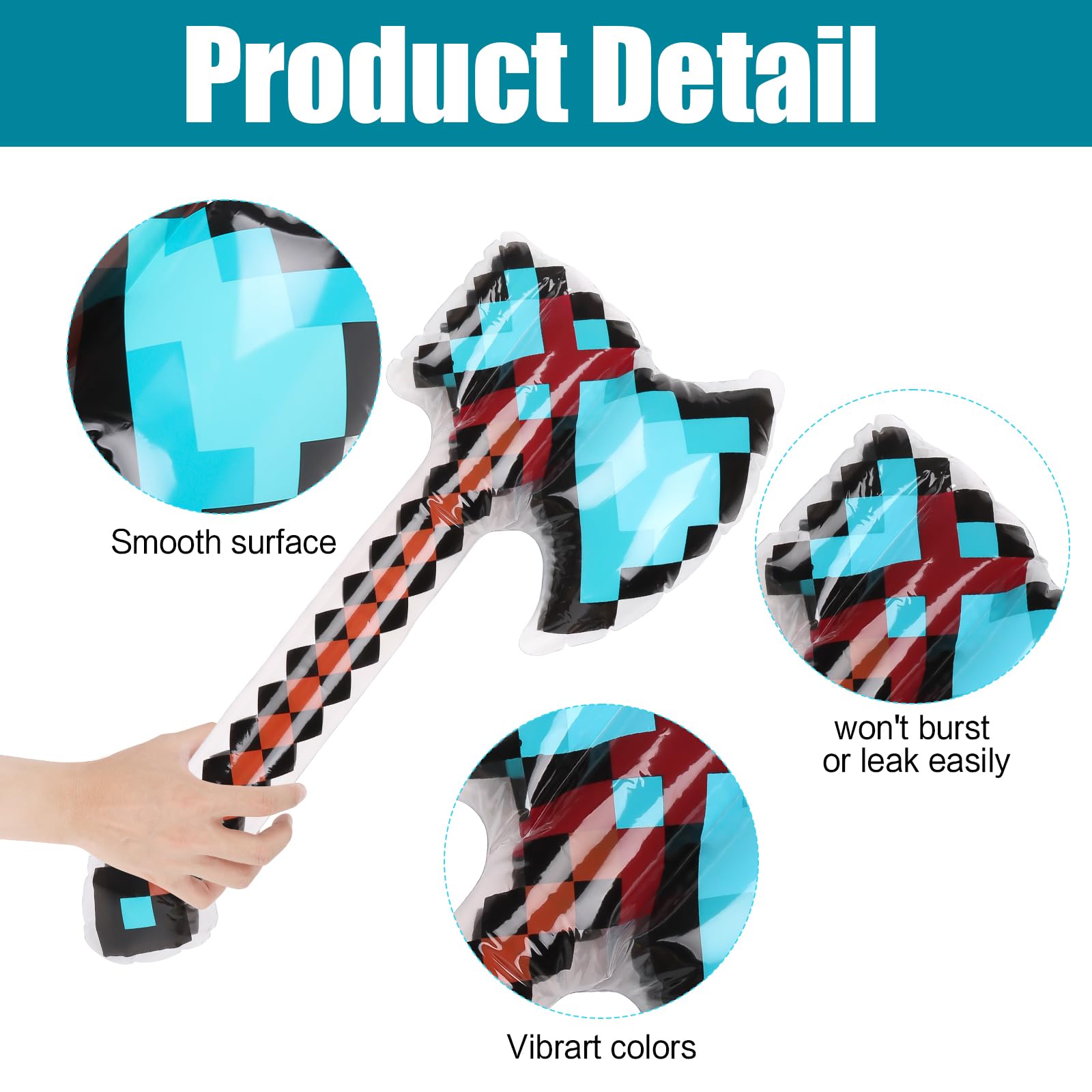 CCINEE 12PCS Inflatable Pixel Weapon Bulk Diamond Swords Axe Pickaxe Trident Shields For Cosplay Birthday Swimming Pool Beach Party Supplies