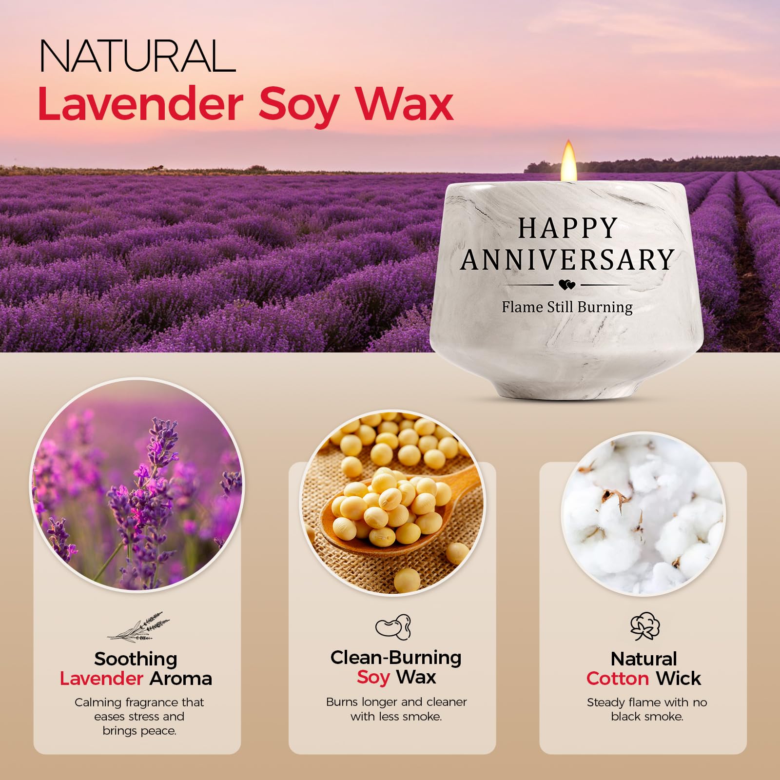 Happy Anniversary Candle – Aniversario Gifts for Couple,Women,Men 6oz Lavender Scented Candle,Anniversary Romantic Gifts for Him & Her