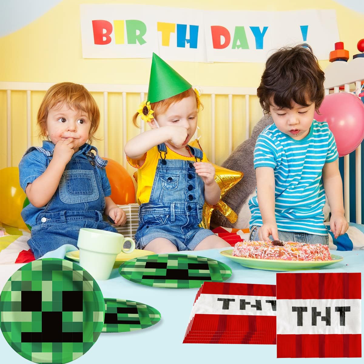 40Pcs Pixel Miner birthday Party Supplies include 20 plates, 20 napkins for the Mine party decoration