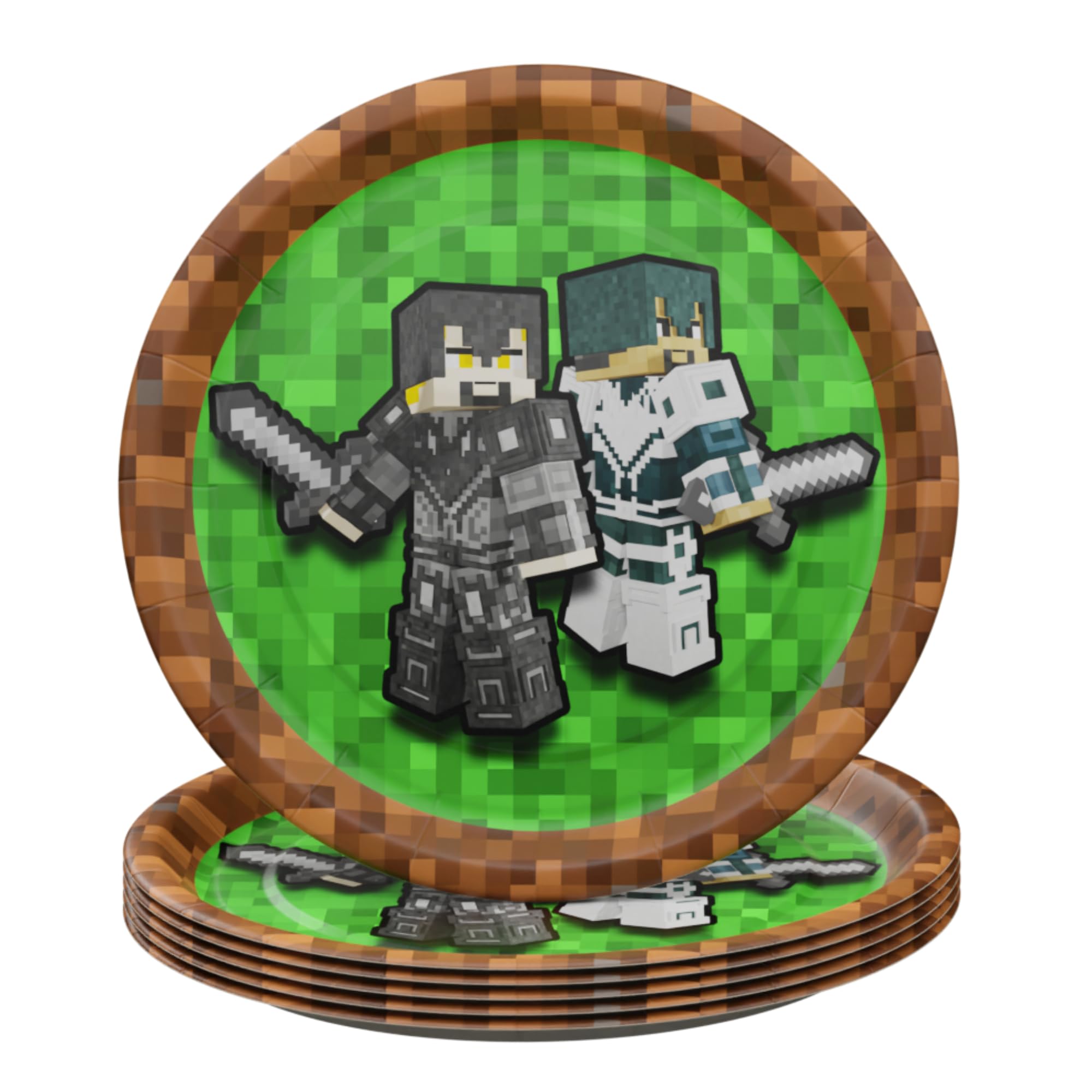 Pixel Warrior Value Party Supplies (64 pieces for 20 Guests) - Video Game Party Supplies, Video Game Birthday Decorations, Mining Craft Party, Pixel Miner Party, Video Game Birthday Party