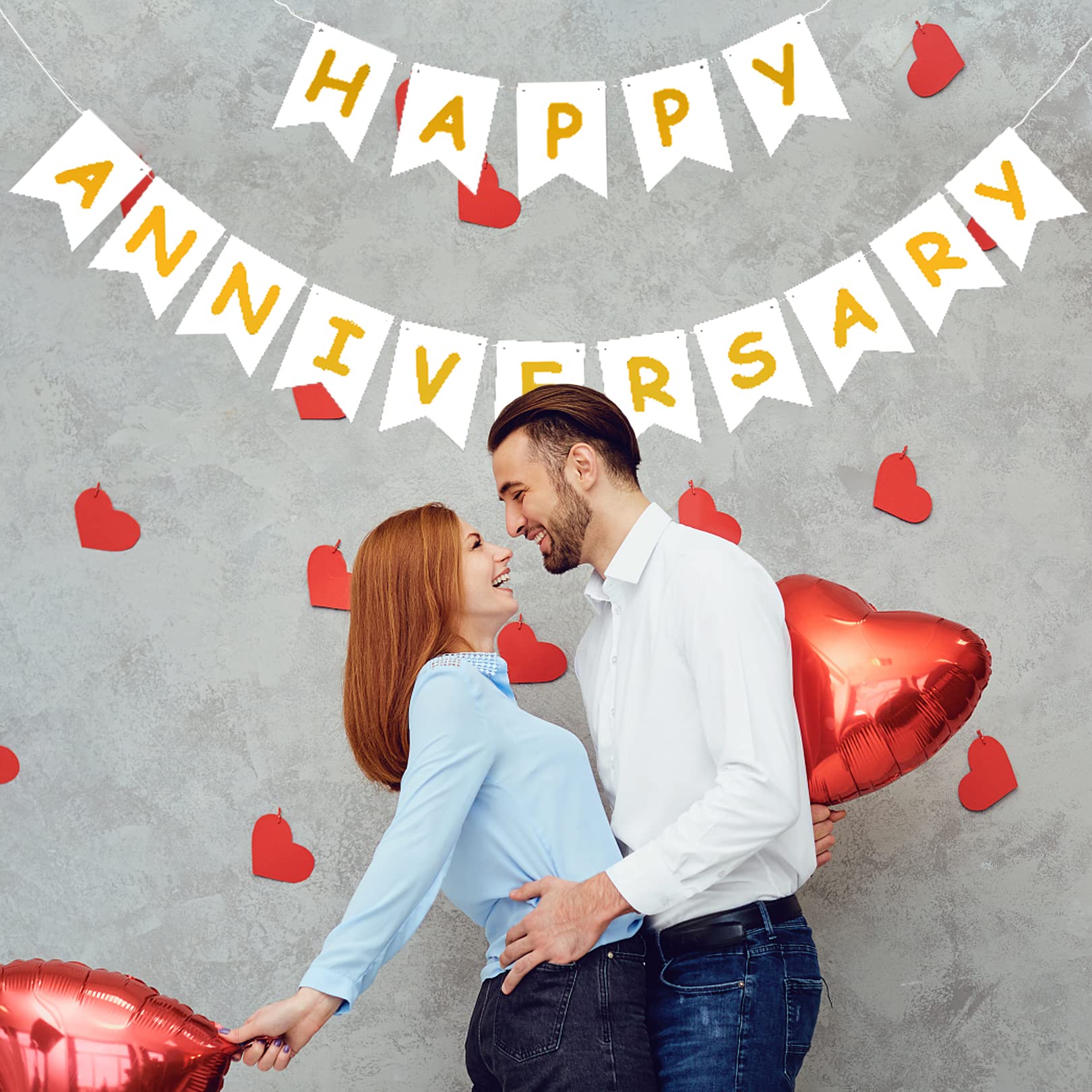 PANRRPERS White Happy Anniversary Banner, Party Supplies for Wedding Birthday Party Ceremony Decoration