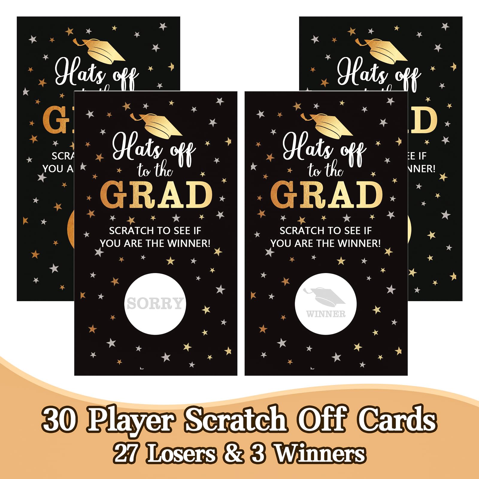COCHIE 30 Cards Scratch Off Graduation Party Game, Class of 2025 Door Raffle Grad Games, Graduation Parties Supplies Favor Decorations (Black Gold)
