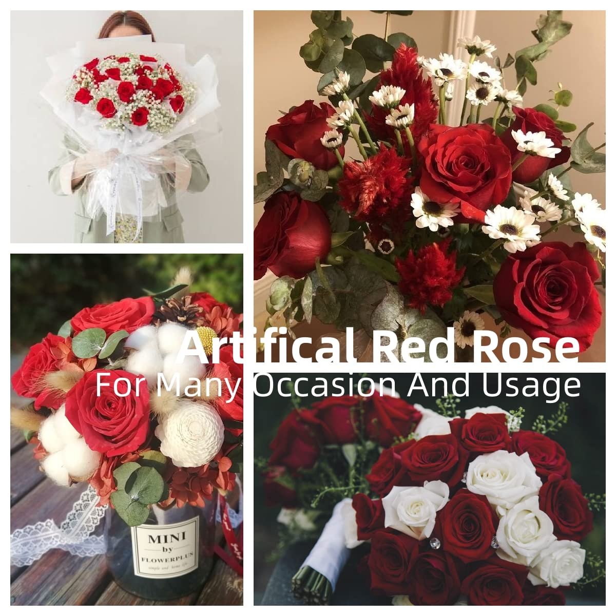 LG LOUIS GARDEN Red Rose Artificial Flowers, 1Pc 17" Single Red Rose for Valentine's Mother's Day Home Decor Centerpieces Party Wedding Anniversary Decorations