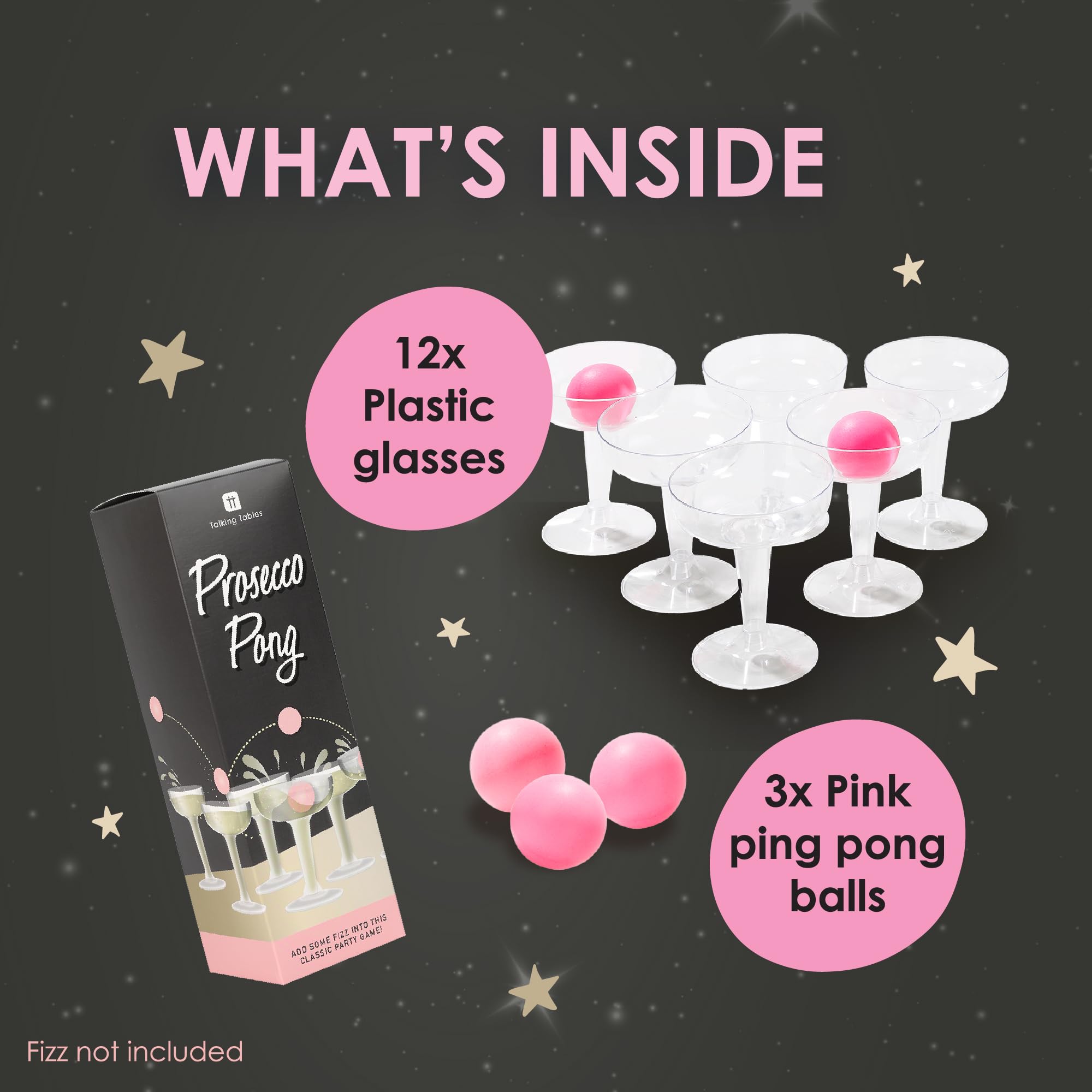 Talking Tables Prosecco Pong Drinking Game | Includes 12 Glasses & 3 Balls | Party Games for Bachelorette Party, Girls Night, Birthday, Bridal Shower, NYE, Christmas