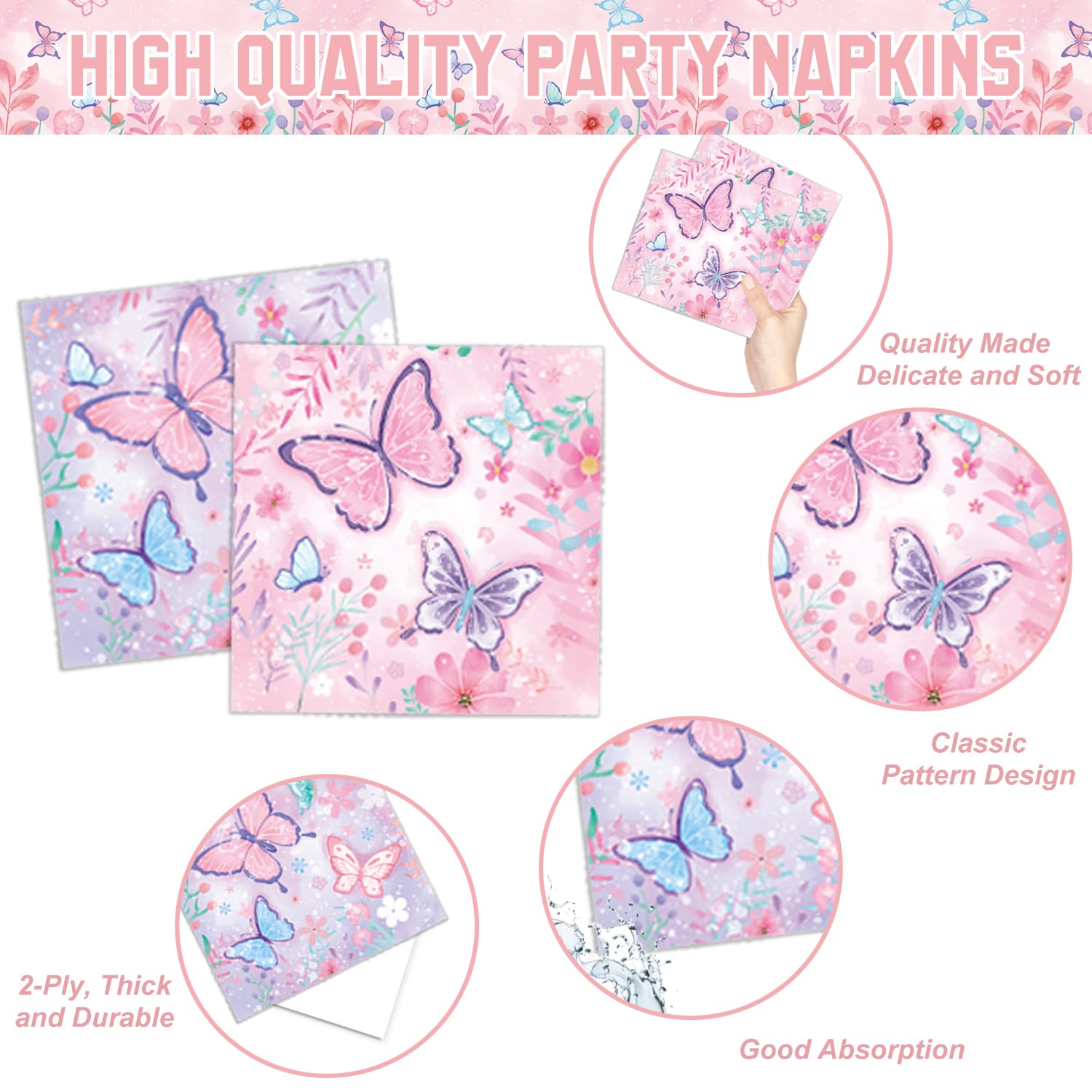 Butterfly Birthday Decorations, Girls Birthday Supplies - Plates, Napkins, Cups, Cutlery, Cake & Cupcake Toppers, Banner, Hanging Swirls, Tablecloth, Balloons for Butterfly Party Decorations, Serve 20