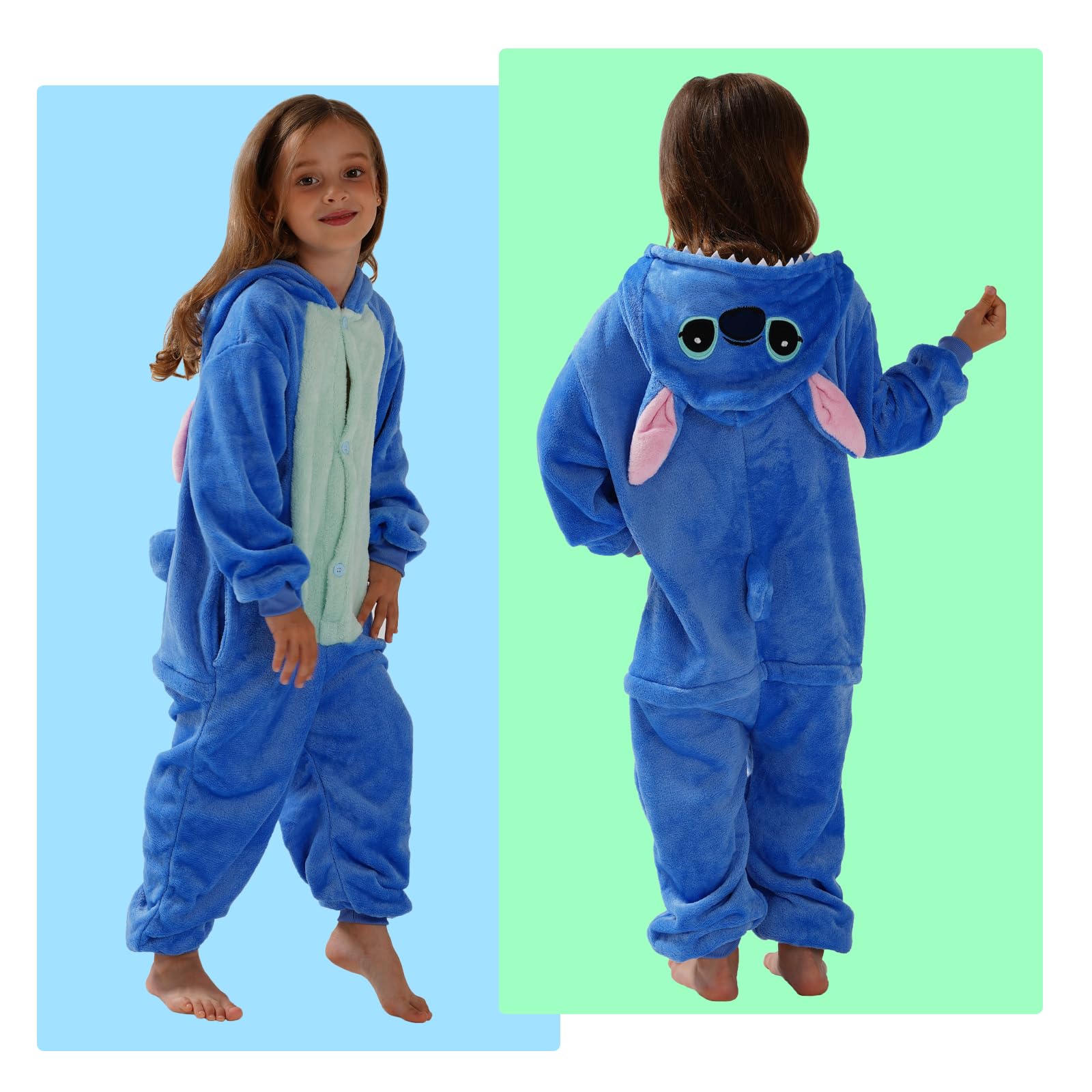 SCOPUCI Unisex Children Animal Onesie Pajamas,Kids Flannel Halloween Cosplay Costume/Homewear/Sleepwear (Blue-a,7-8 Years)