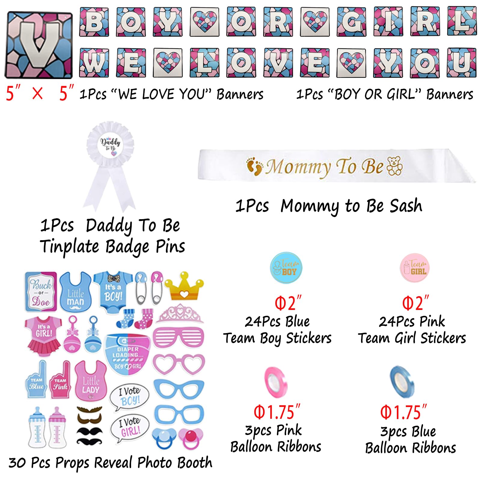 200 Pcs Gender Reveal Decorations Kit, Boy or Girl Gender Reveal Supplies