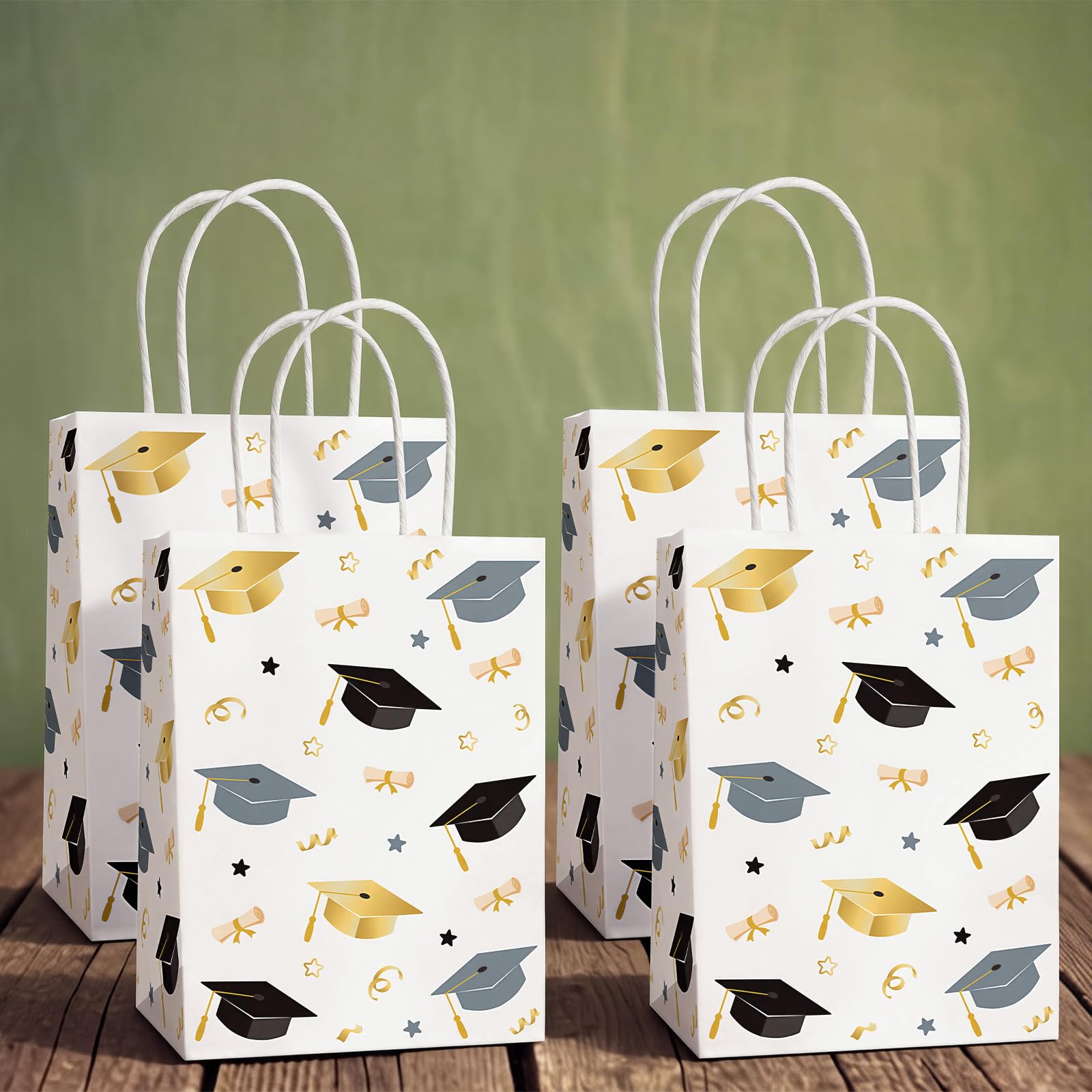 Hxezoc 12 Pieces Graduate Goodie Bags with Handle, Paper Treat Candy Bag Graduation Party Favor Bags for Graduation Season Theme Party Decoration Supplies