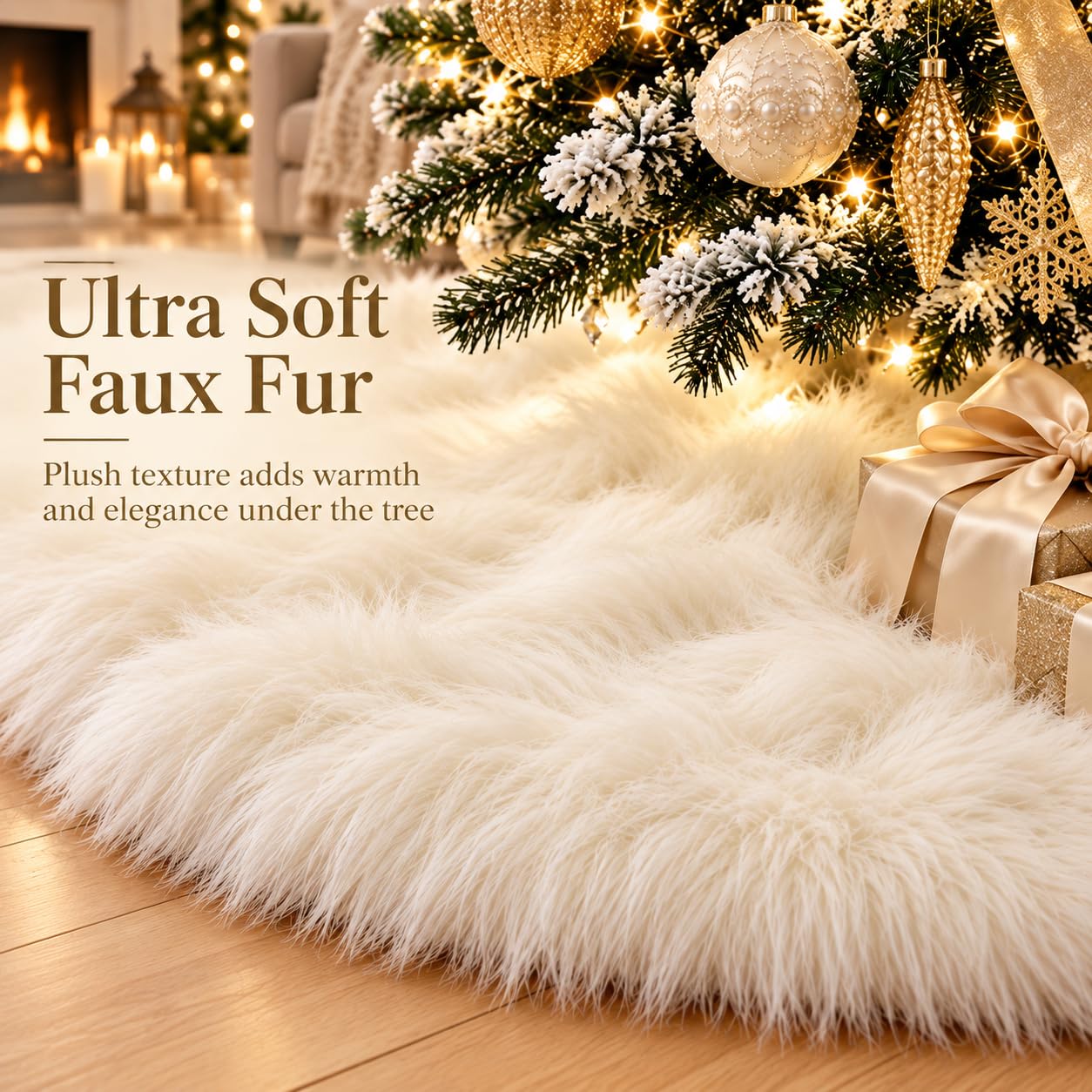 AOGU 48 Inch Faux Fur Christmas Tree Skirt White Plush Skirt for Merry Christmas Party Christmas Tree Decoration