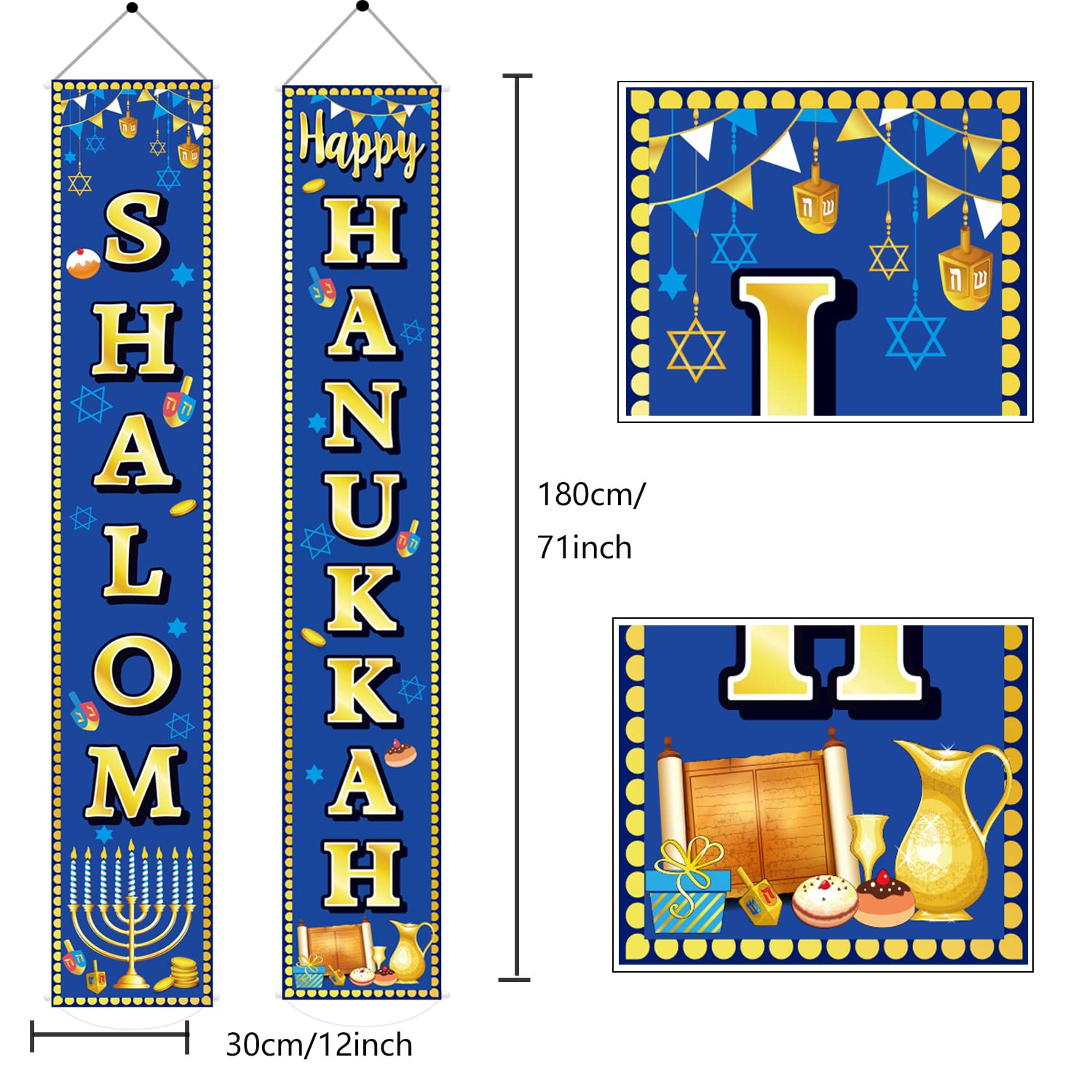 Happy Hanukkah Banner Shalom Hanukkah & Chanukah Decorations Porch Hanging Blue Welcome Sign for Home Holiday Party Outdoor Decor