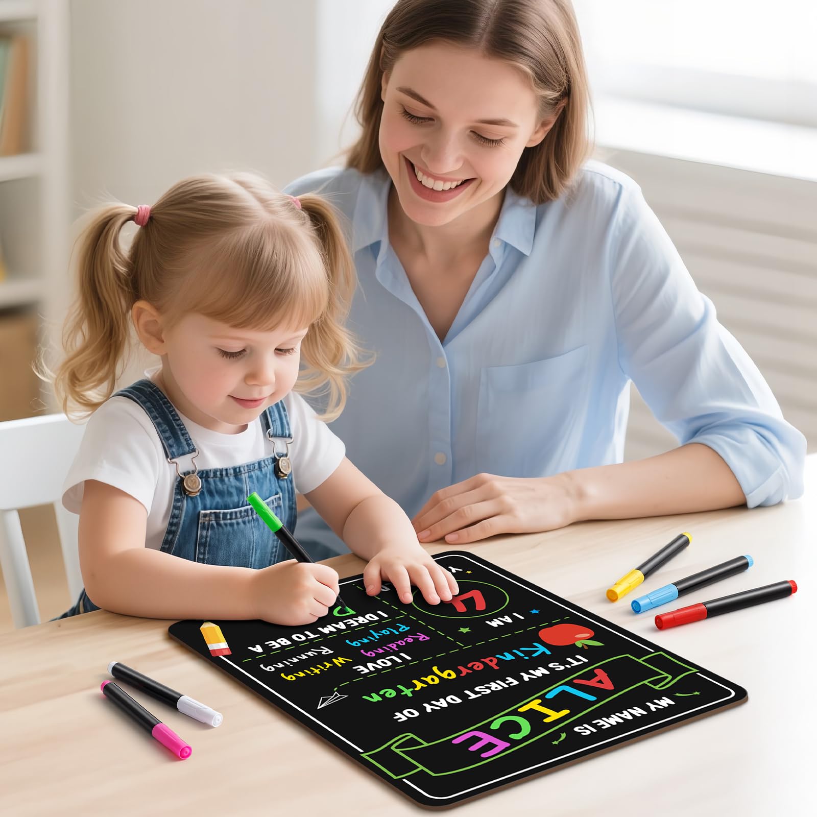 IJIGU First Day of School Sign, 14 x 11 Inch Double Sided Reusable Back to School Chalkboard with 6 Liquid Chalk Markers, First & Last Day Board Supplies for Preschool Kindergarten Kids Boys Girls