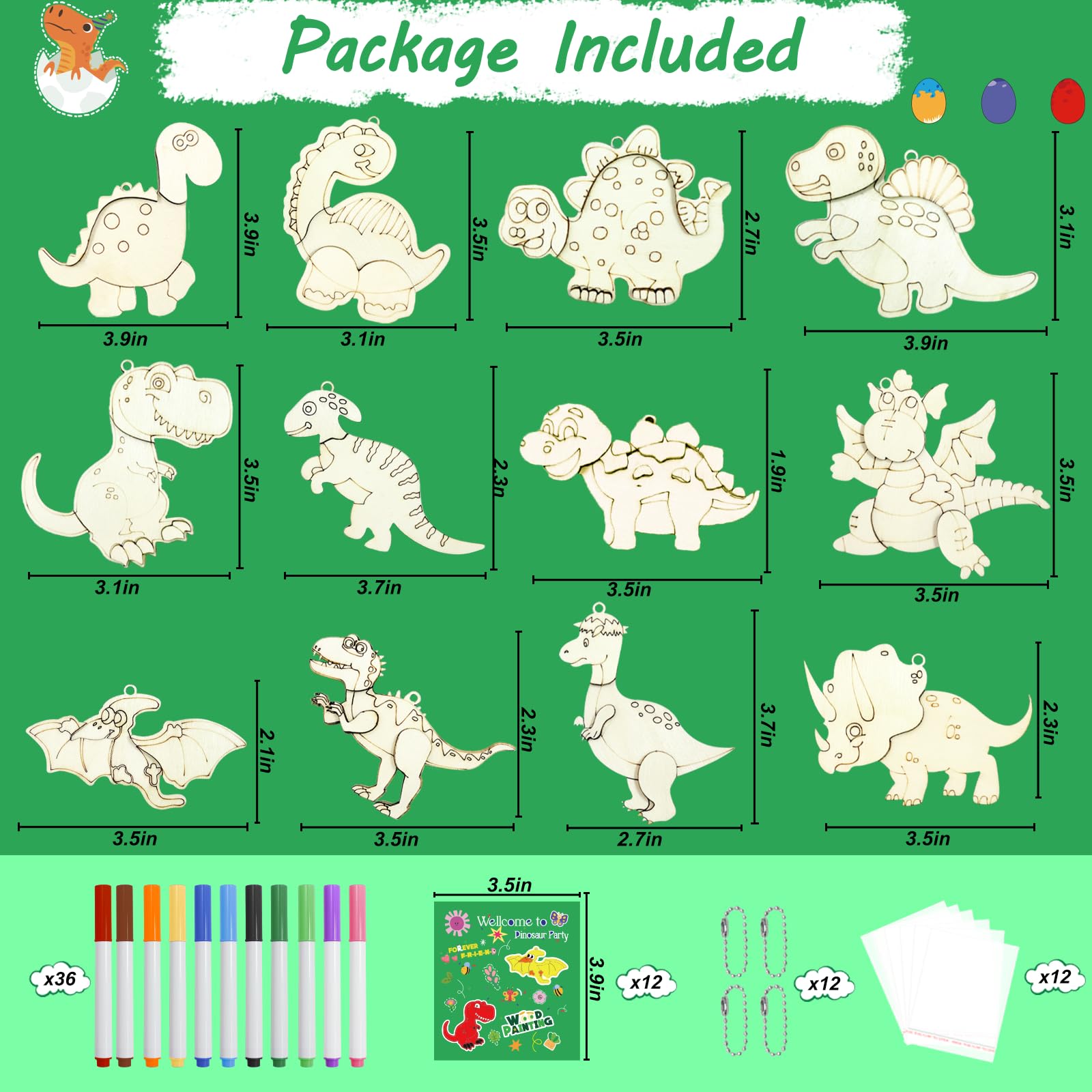 12 Pack Dinosaur Party Favors, Pre-Packaged Dino Wooden Painting Crafts Kit