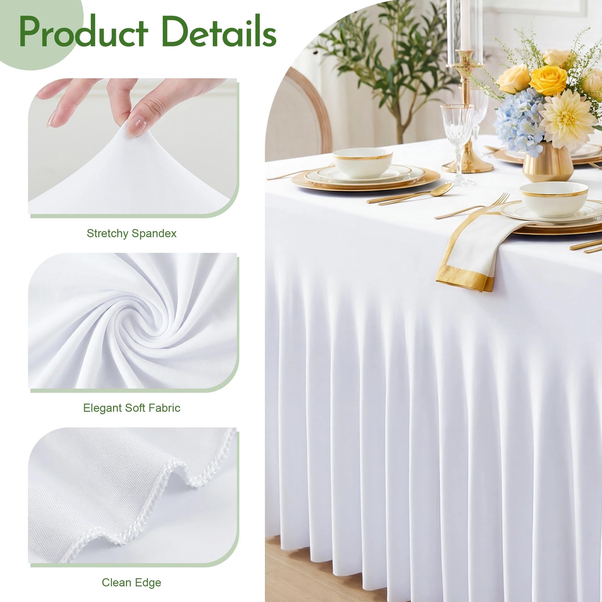 Wokceer White Spandex Tablecloth for 6FT Rectangle Table, Table Skirt Cover