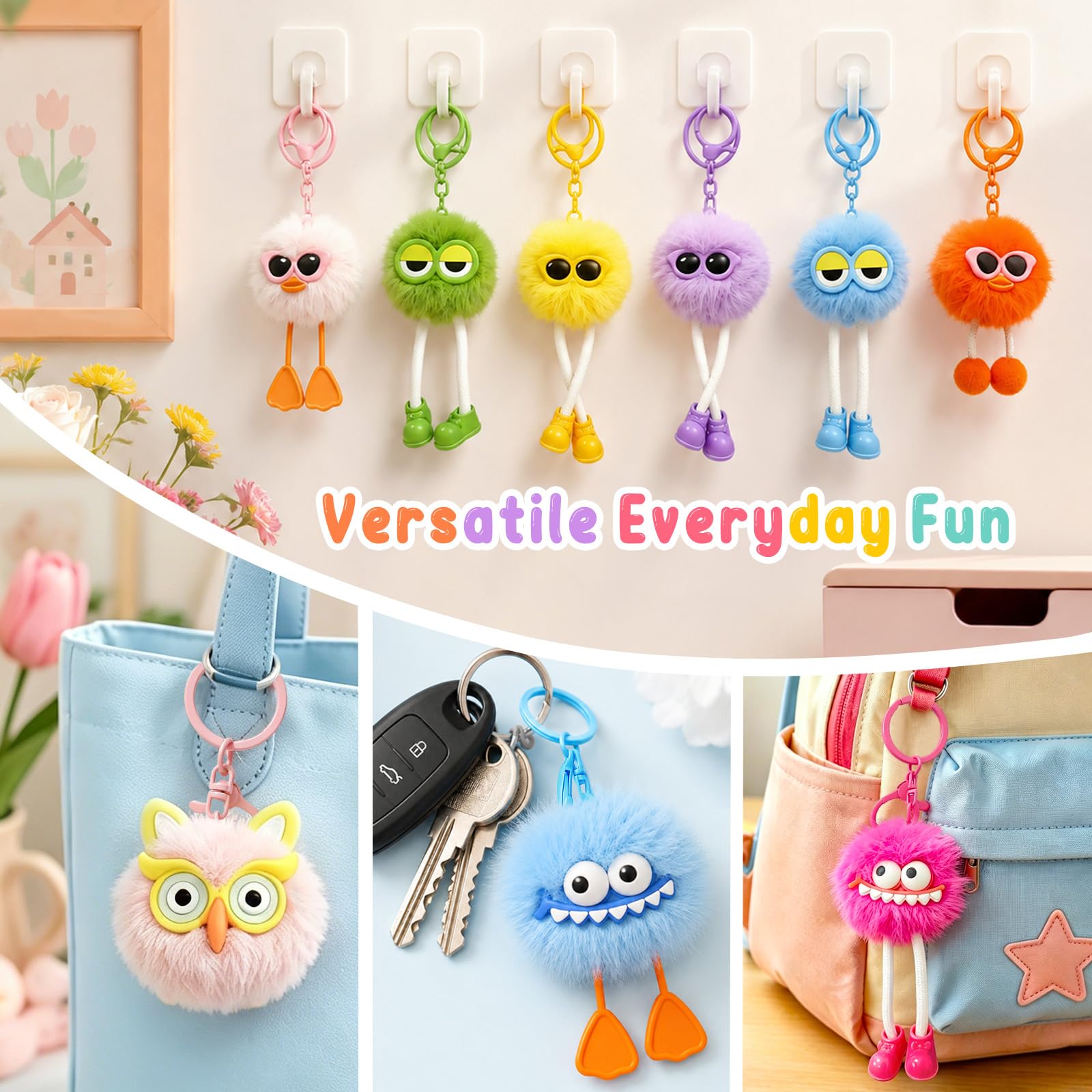 Uxnxuxnx 24 Pcs Plush Fuzzy Keychains Bulk for Kids Birthday Party Favors
