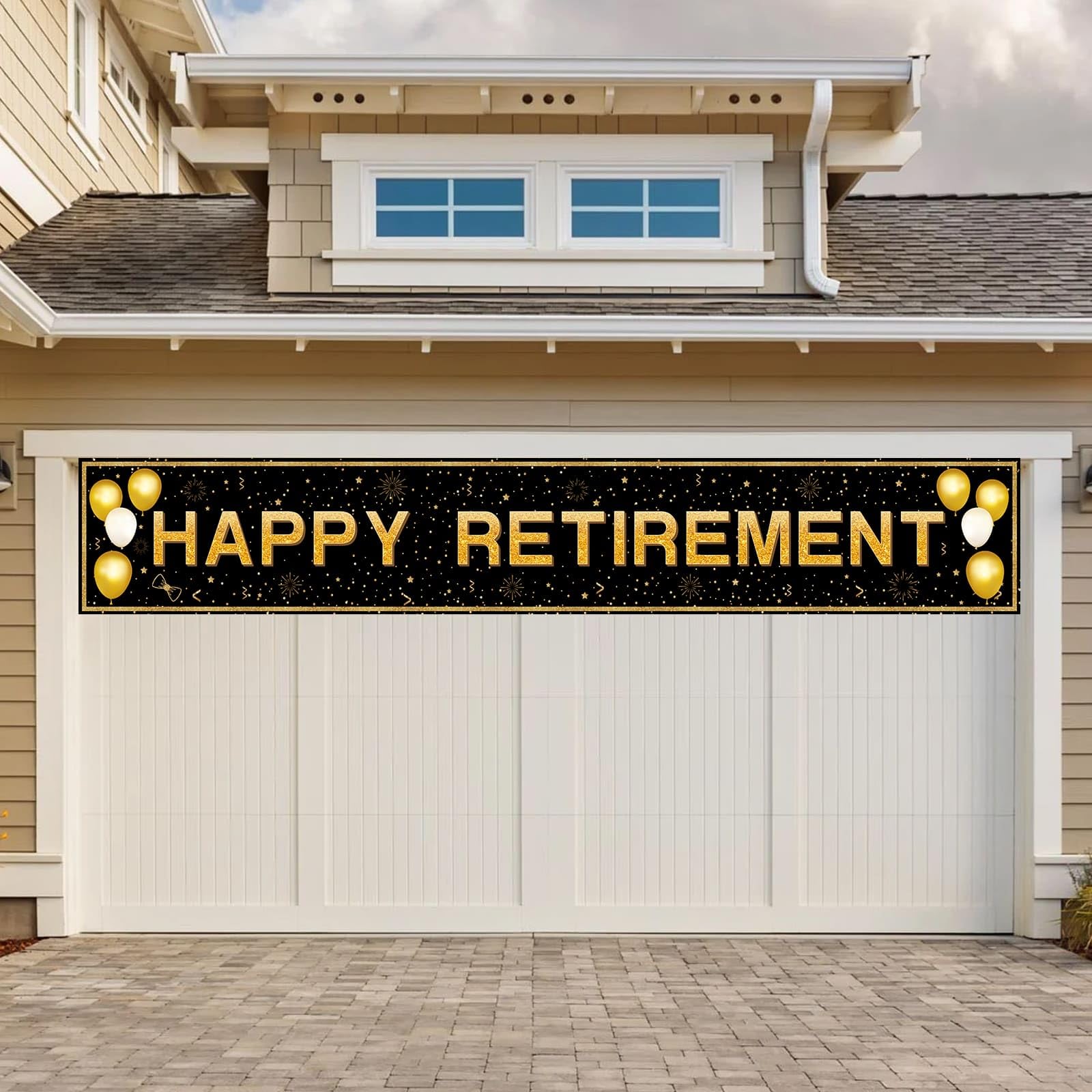 ANATANOWOR Retirement Party Decorations, Large Black and Gold Happy Retirement Banner, Retirement Party Decorations Men, Retirement Banner for Women (118" X 20")
