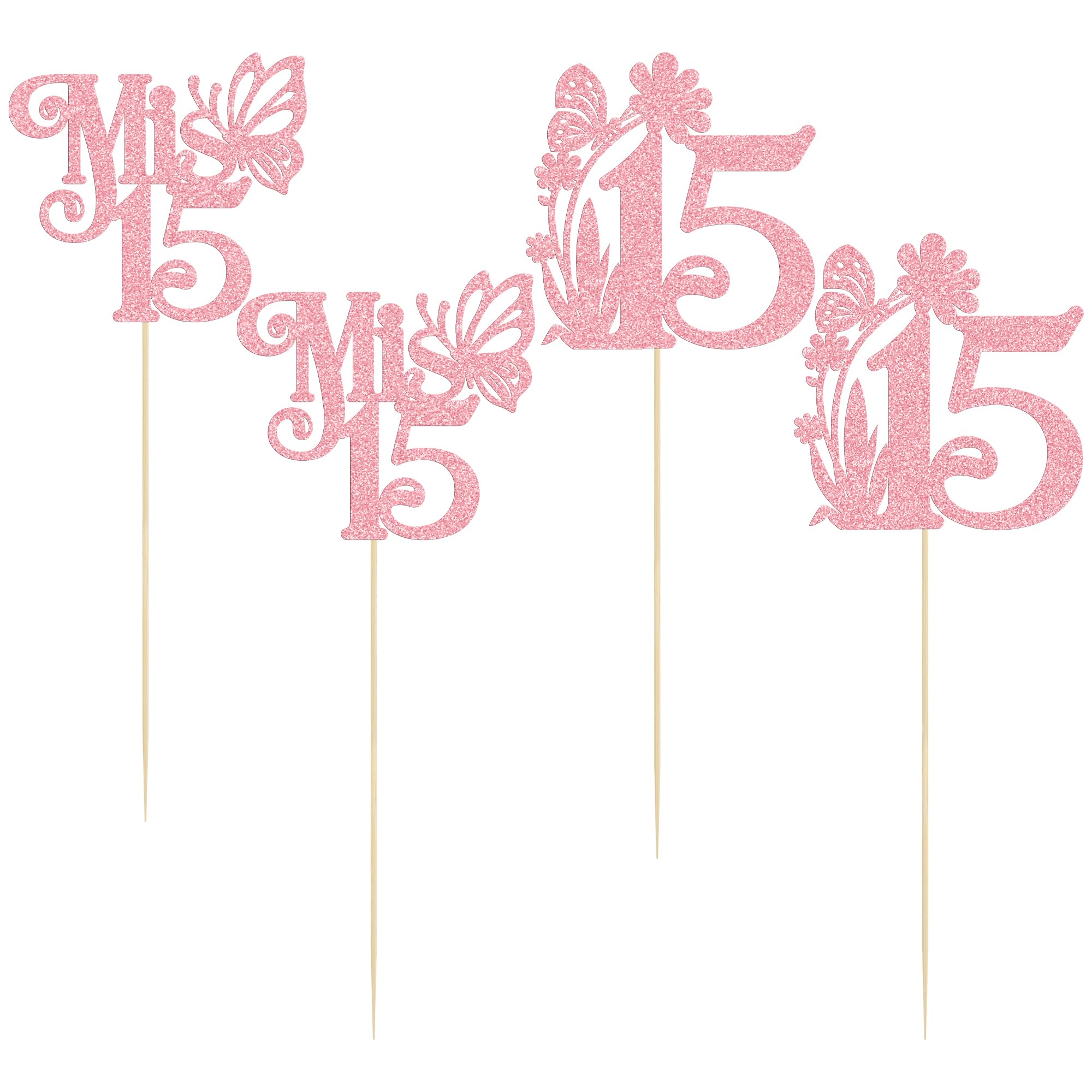 Ephlyn 12Pcs Happy 15th Birthday Centerpiece Sticks Hello 15 Sweet 15 Table Flower Centerpieces Sticks Fifteen Mis 15 Quince Floral Decorations for Cheers to 15 Theme Anniversary Party Supplies Pink