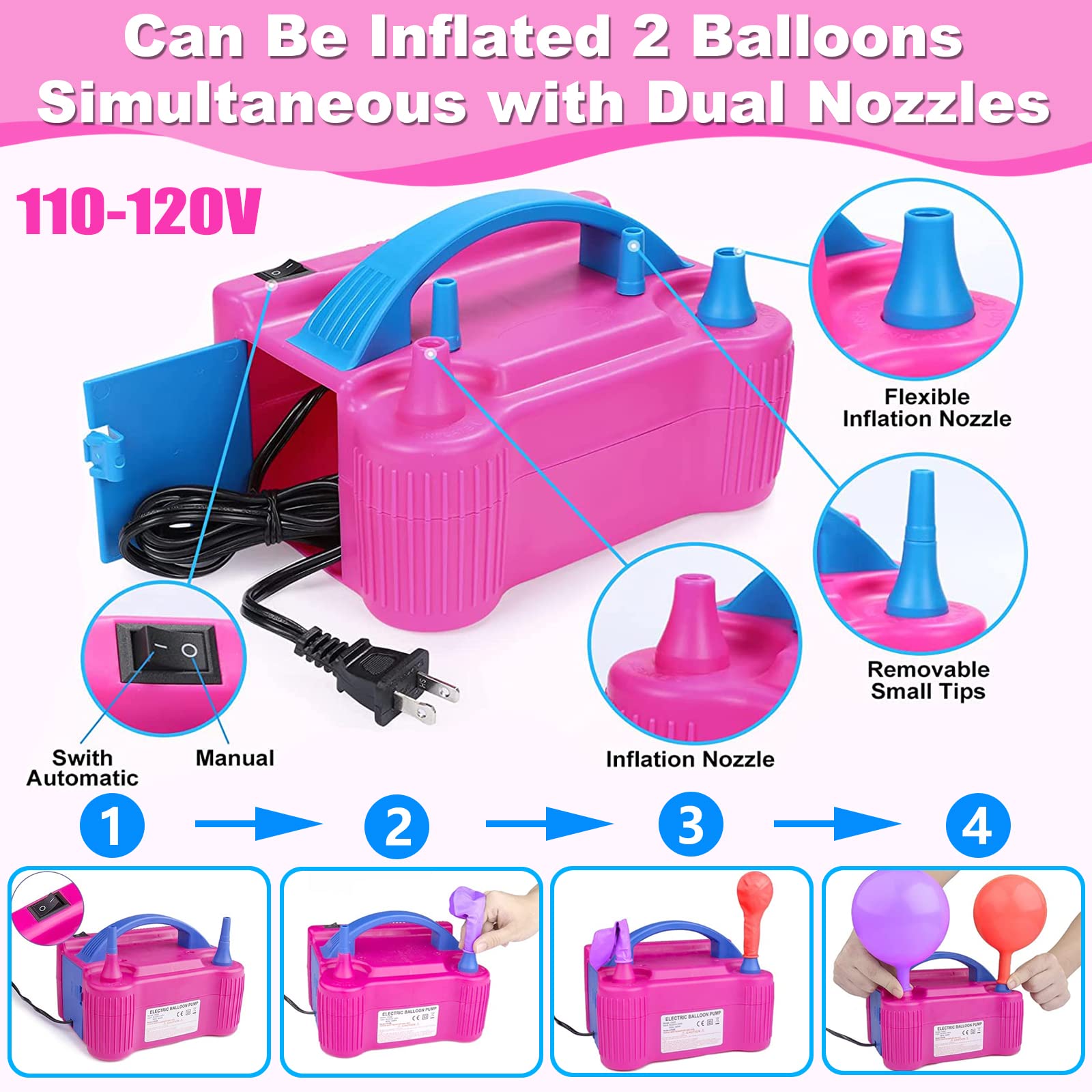 Balloon Arch Kit and Balloon Pump Electric, 10ft Wide Adjustable Balloon Arch Stand With 100Balloons 2Balloon Stands For Wedding Anniversary Birthday Mother's Day Party Decoration Graduation Ceremony