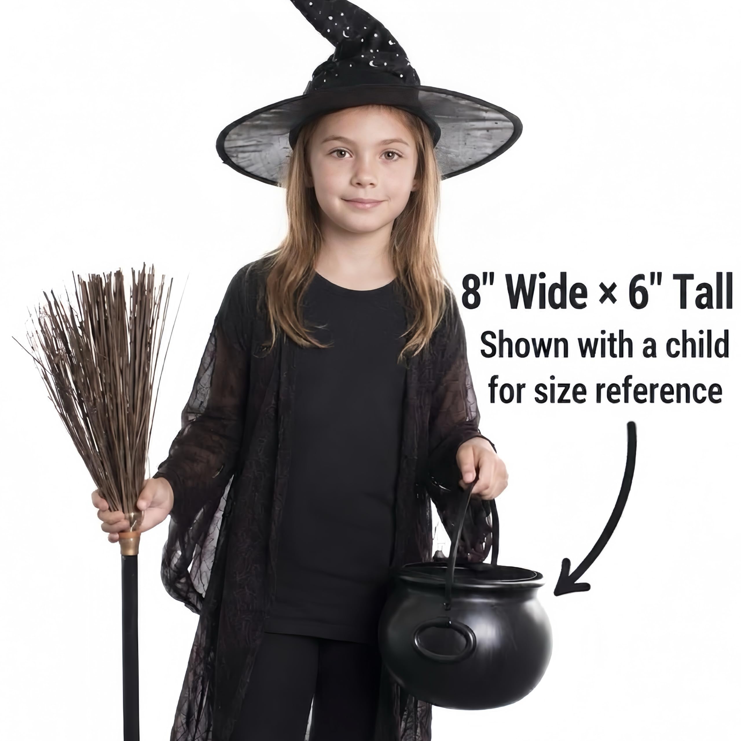 GiftExpress 8" Black Cauldron Bucket – Halloween Candy Bowl, Trick or Treat, St. Patrick's Pot of Gold Decor, Witch Kettle for Party Supplies