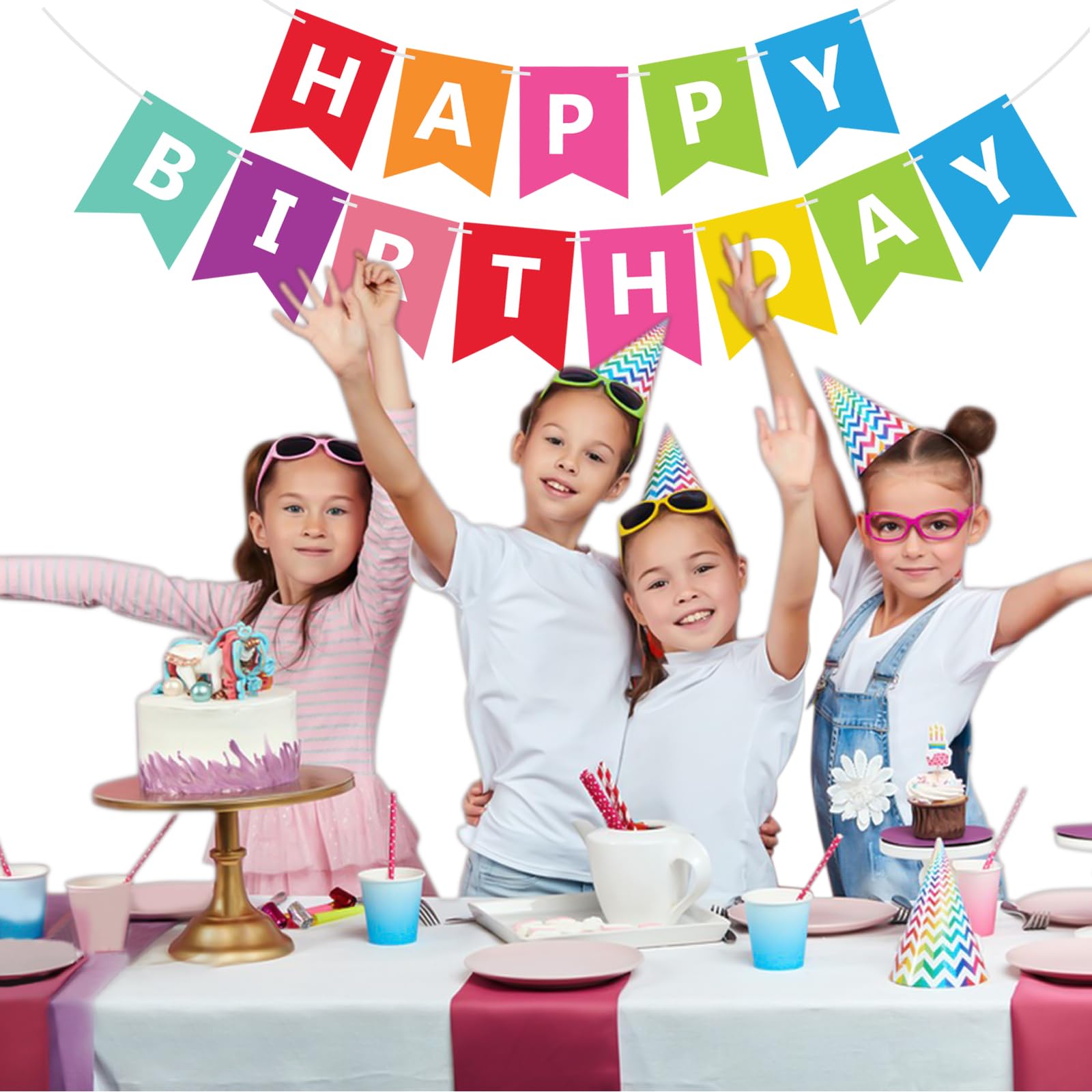 Fecedy Colorful Happy Birthday Banner Bunting Pre-Strung No DIY for Birthday Party Decorations (Multi)