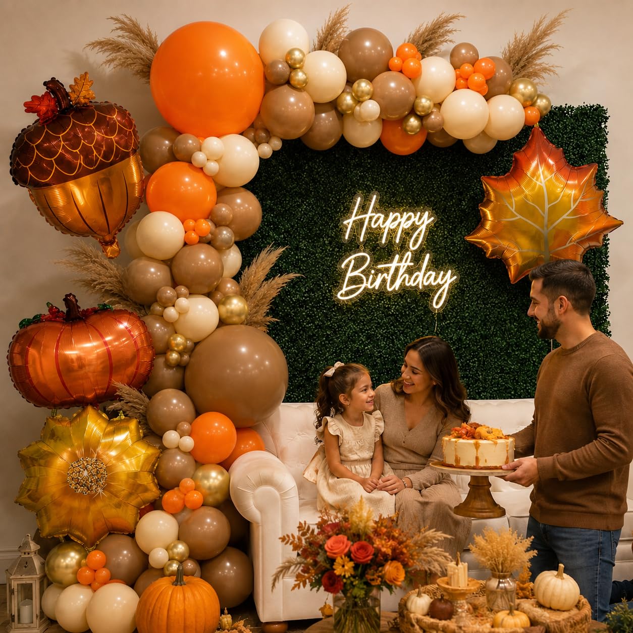 Fall Party Decoration Balloon Arch Kit, Orange Burgundy Brown Beige White Balloons with Maple Leaves Pumpkin Foil Balloons Garland for Thanksgiving Autumn Harvest Birthday Baby Shower Decor Supplies