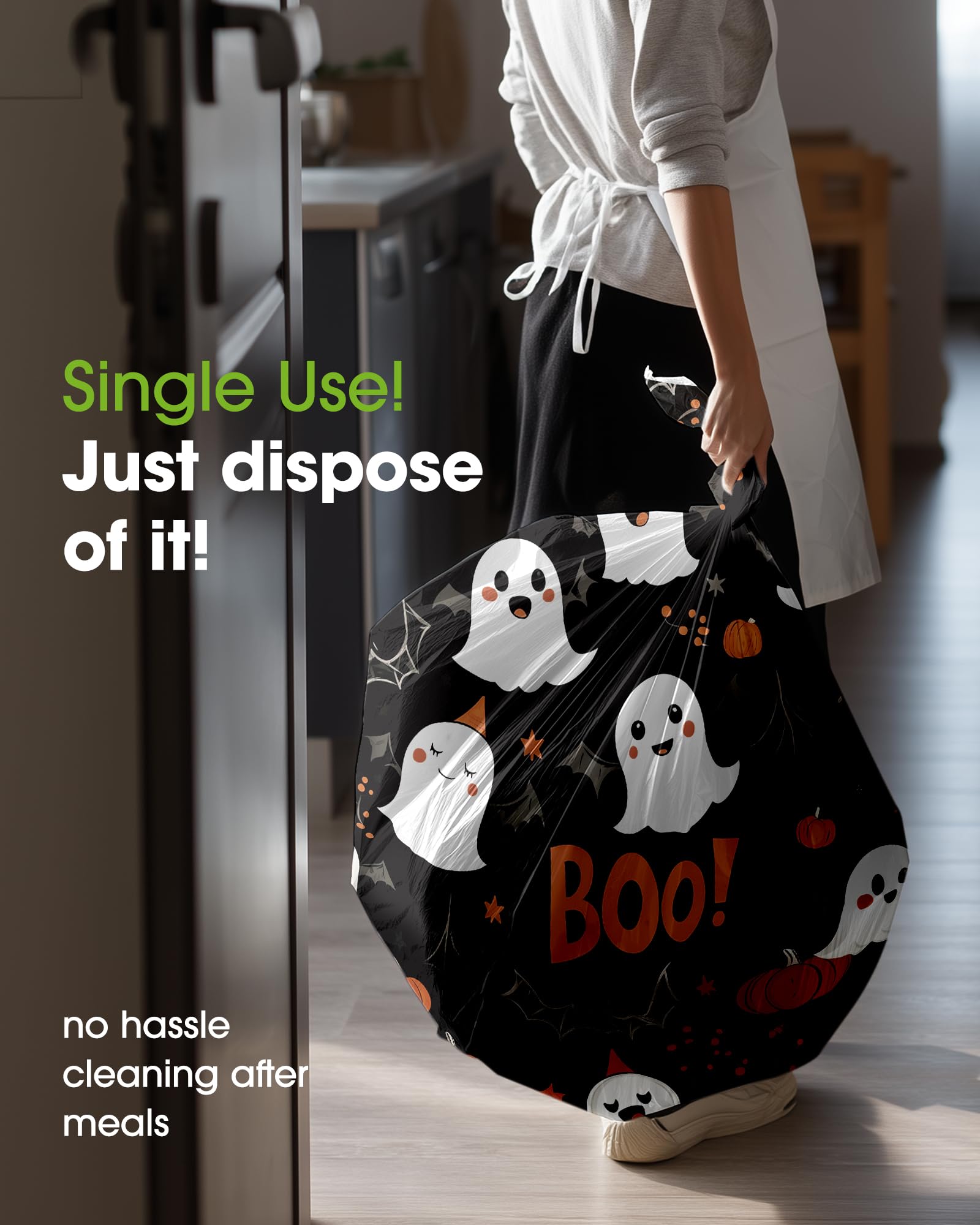 Pureegg Halloween Black Plastic Table Cloth Disposable, 10 Pack, Ghost