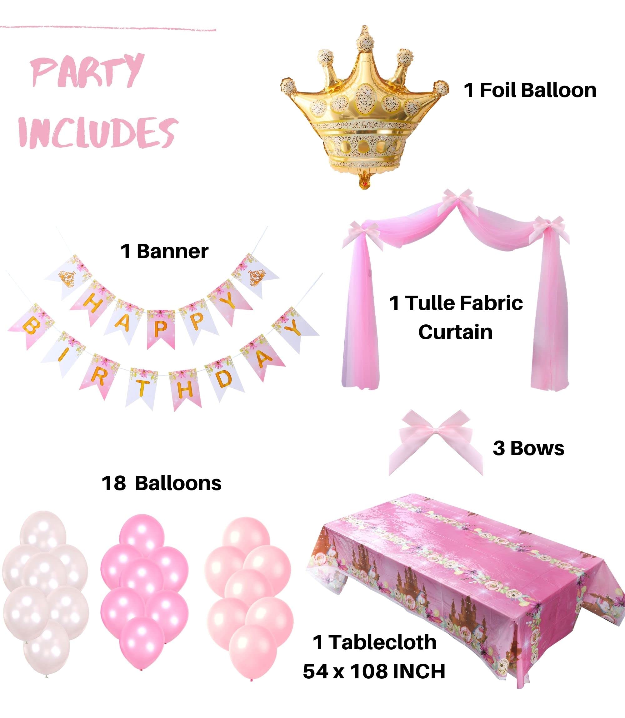 Princess Plates and Napkins Party Supplie - Serves 16 - Princess Birthday Decorations Includes Paper Plates Cups Napkins Cutlery Balloons Banner Tablecloth Party Favor Décor Idea