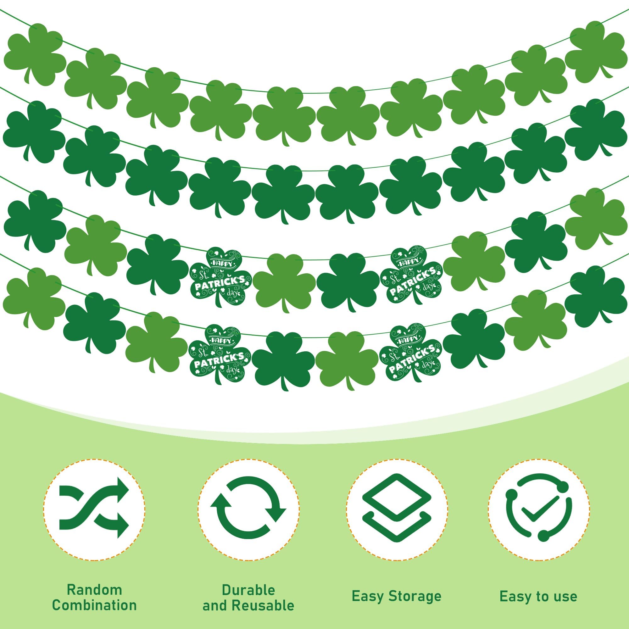 OHOME St Patricks Day Decorations - 40 Pack Shamrock Clover Banner - Shamrock Decorations Garland Irish St Patty's Day Accessories Party Favors for Home Door Birthday | St. Patrick's Day Decor