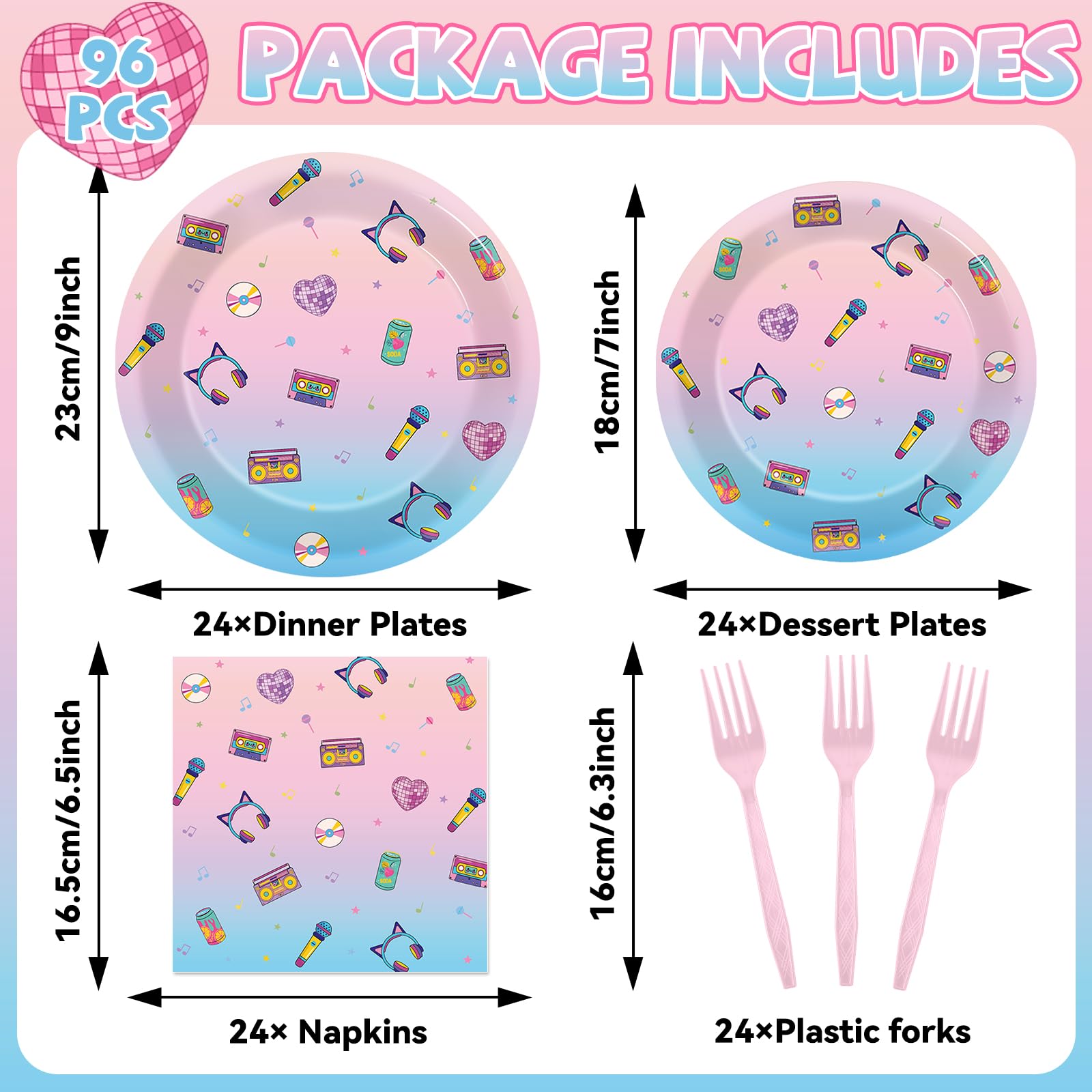 96pcs Kpop Paper Plates and Napkins Music Theme Birthday Party Supplies Popular Singer Disposable Dinnerware Tableware Set for Boys Girls Birthday Kpop Music Fans Party Decoration Serve 24
