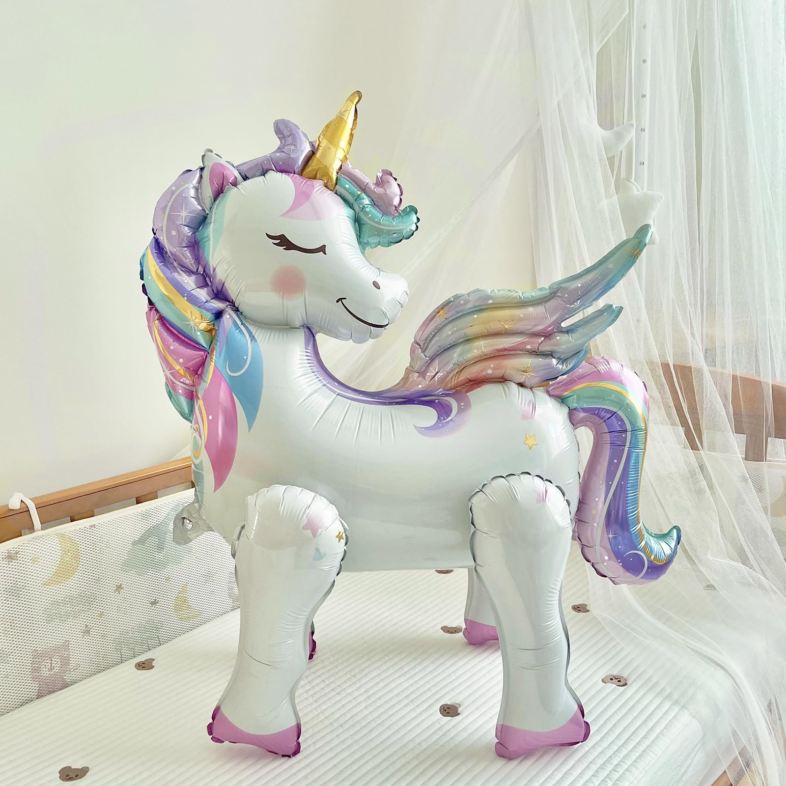 Self-Standing Unicorn Balloons for Girls Birthday Decorations Rainbow Unicorn Party Supplies - 28 Inch, Pack of 2