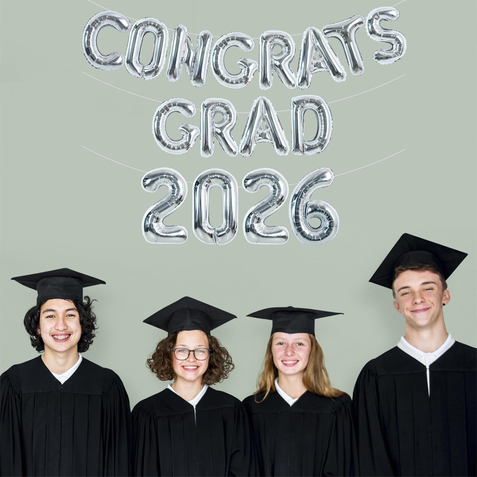TONIFUL Graduation Balloons 16 Inch Silver Congrats Grad Balloons 16 Inch Silver 2026 Number Foil Balloons for 2026 Graduation Party Graduate Congratulations 2026 Congrats Grad Decorations