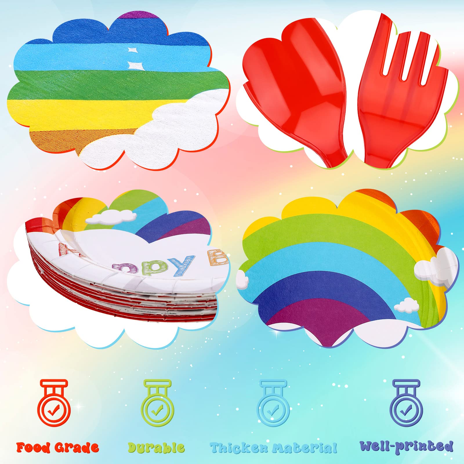 Jetec 240 Pcs Rainbow Birthday Party Supplies for 40 Guests, Colorful Disposable Tableware Set with Plates Napkins Cutlery, Easy Party Decorations for Birthday, Baby Shower, Rainbow Theme Celebration