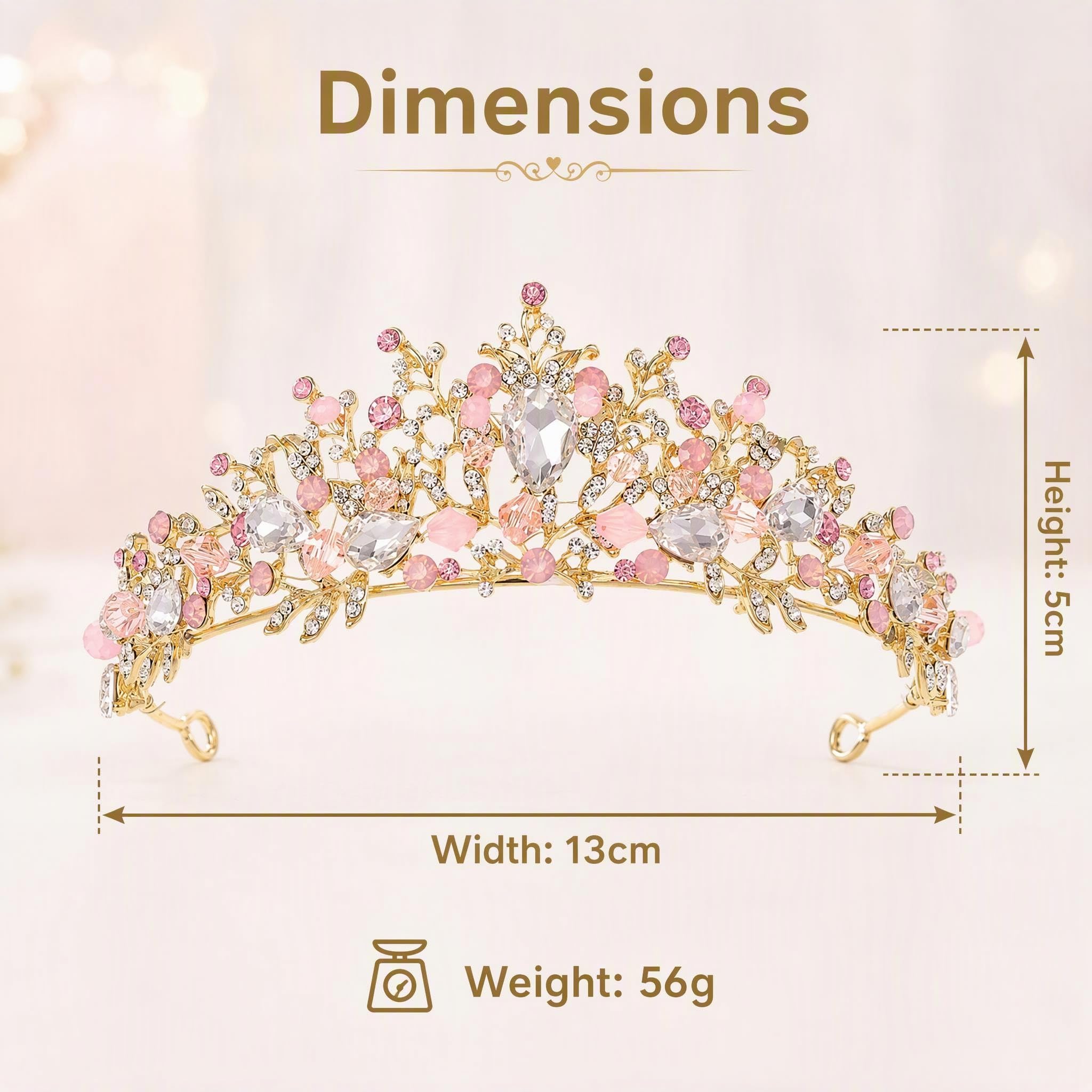 Kids Pink Crystal Tiara Girls Princess Costume Rhinestone Crown Headband Wedding Bridal Hair Accessories Birthday Communion Pageant Prom Halloween Christmas Cake Topper Dress Up Gift for 5-16 Years