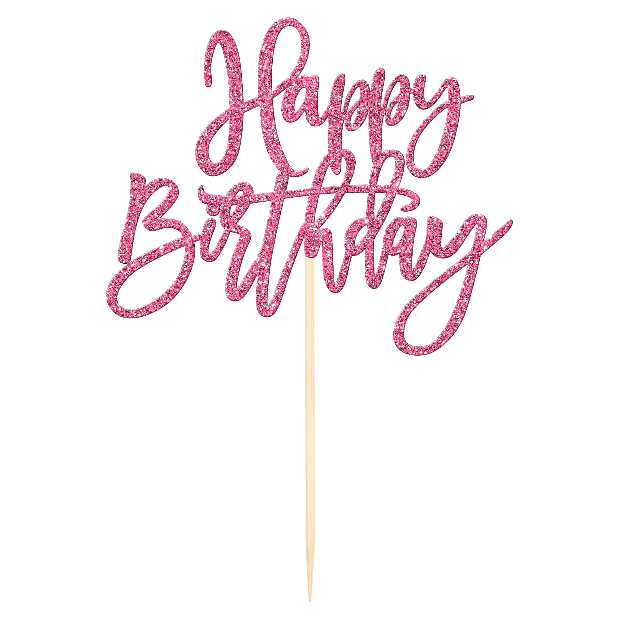 ZHUOWEISM 1 PCS Happy Birthday Cake Topper Glitter Happy Birthday Cake Pick for Celebrating Happy Birthday Anniversary Theme Party Cake Decorations Supplies Pink